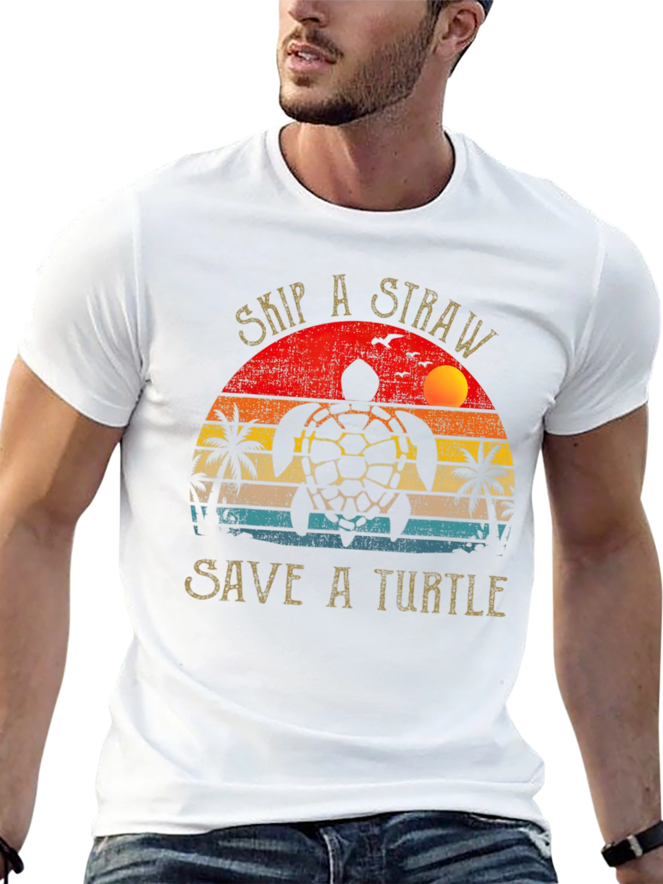 Black Skip a Straw Save a Turtle Graphic Tee view 13
