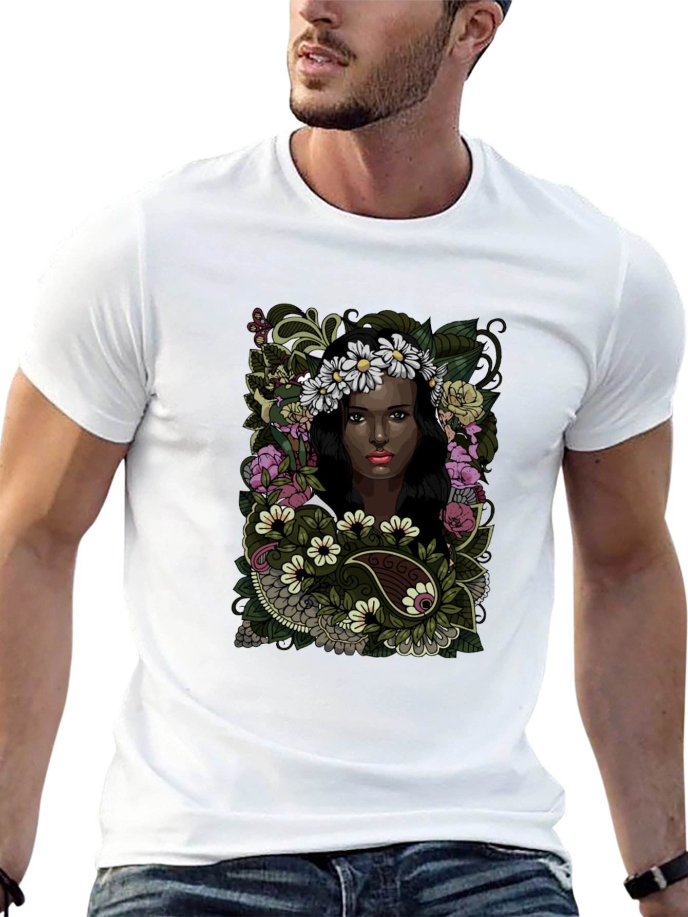 Black Floral Woman Graphic Tee - Soft Cotton Comfort view 13