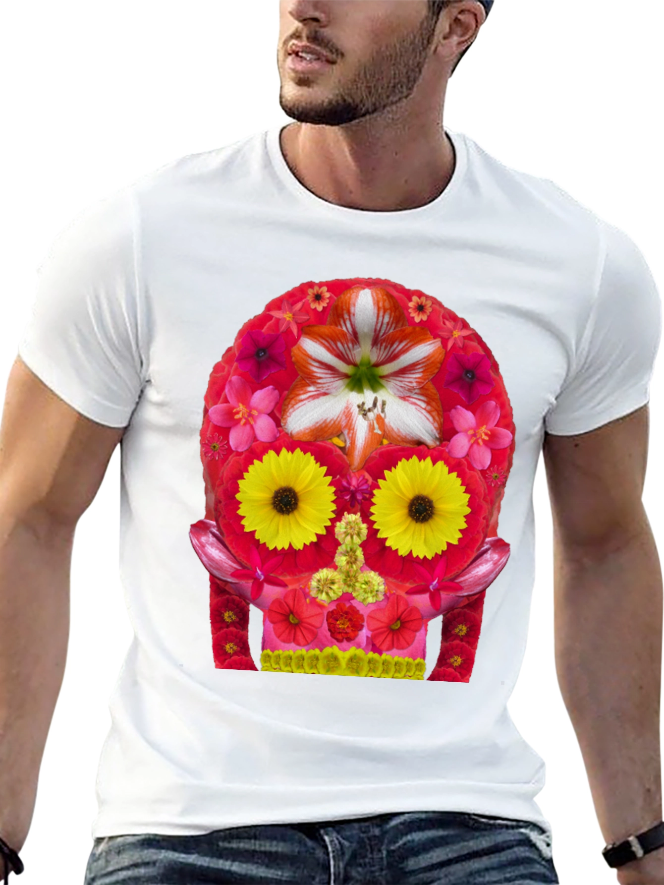 Black Floral Skull Graphic Tee - Men's Black T-Shirt view 13