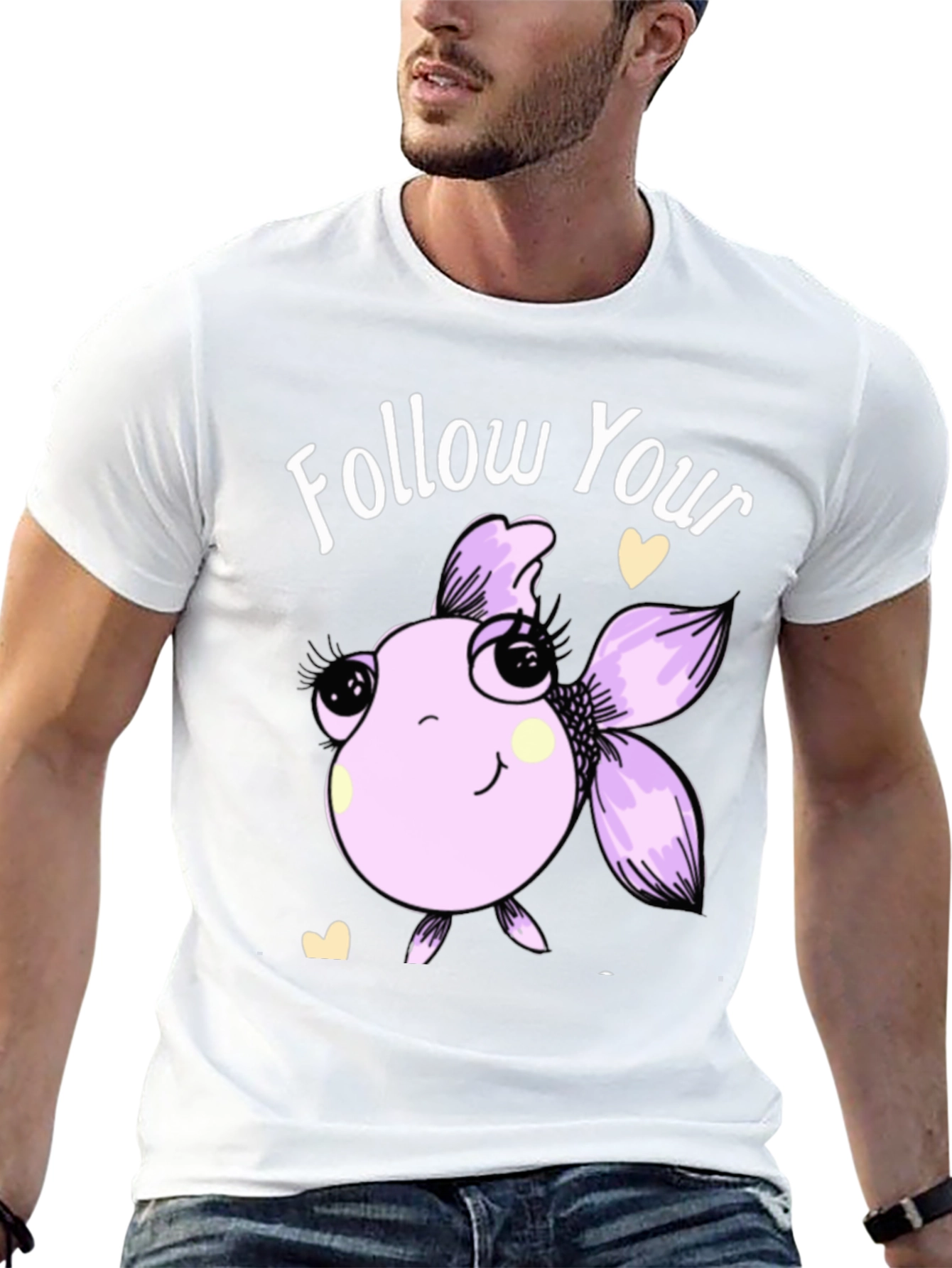 Black Follow Your Dreams T-Shirt with Cute Fish Design view 13