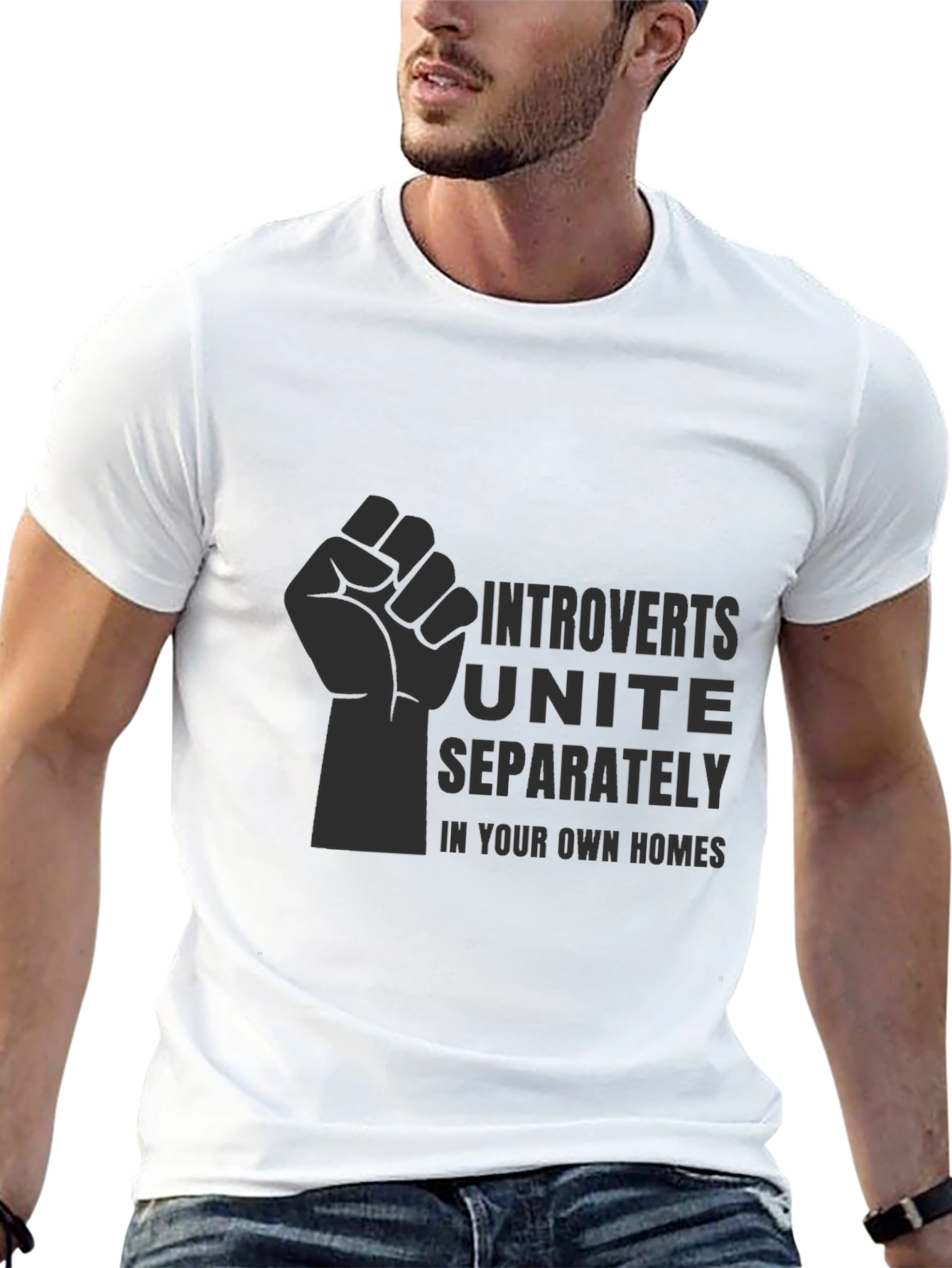 Black Introverts Unite T-Shirt - Black Graphic Tee view 13