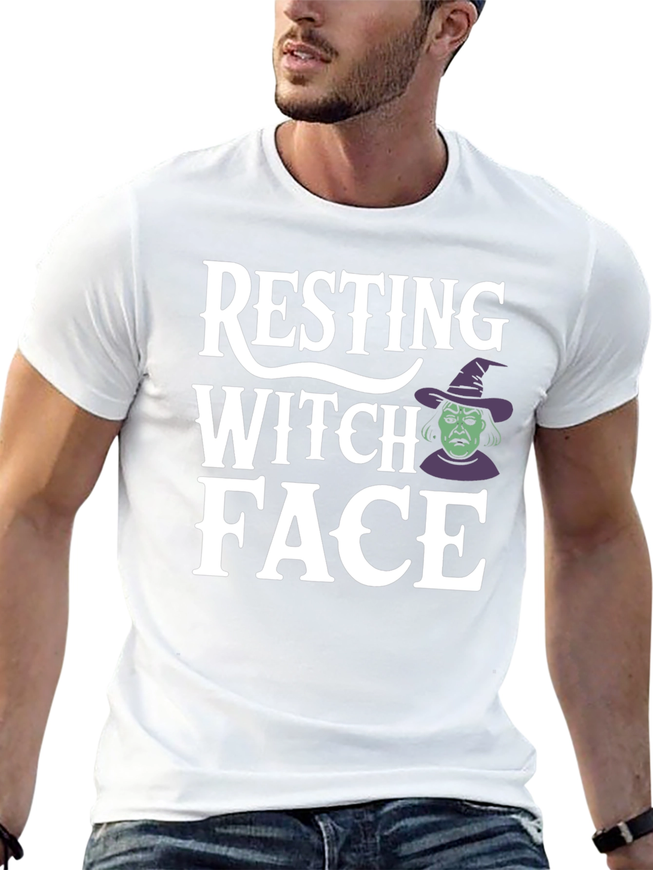 Black Resting Witch Face Graphic Tee - Halloween Shirt view 13