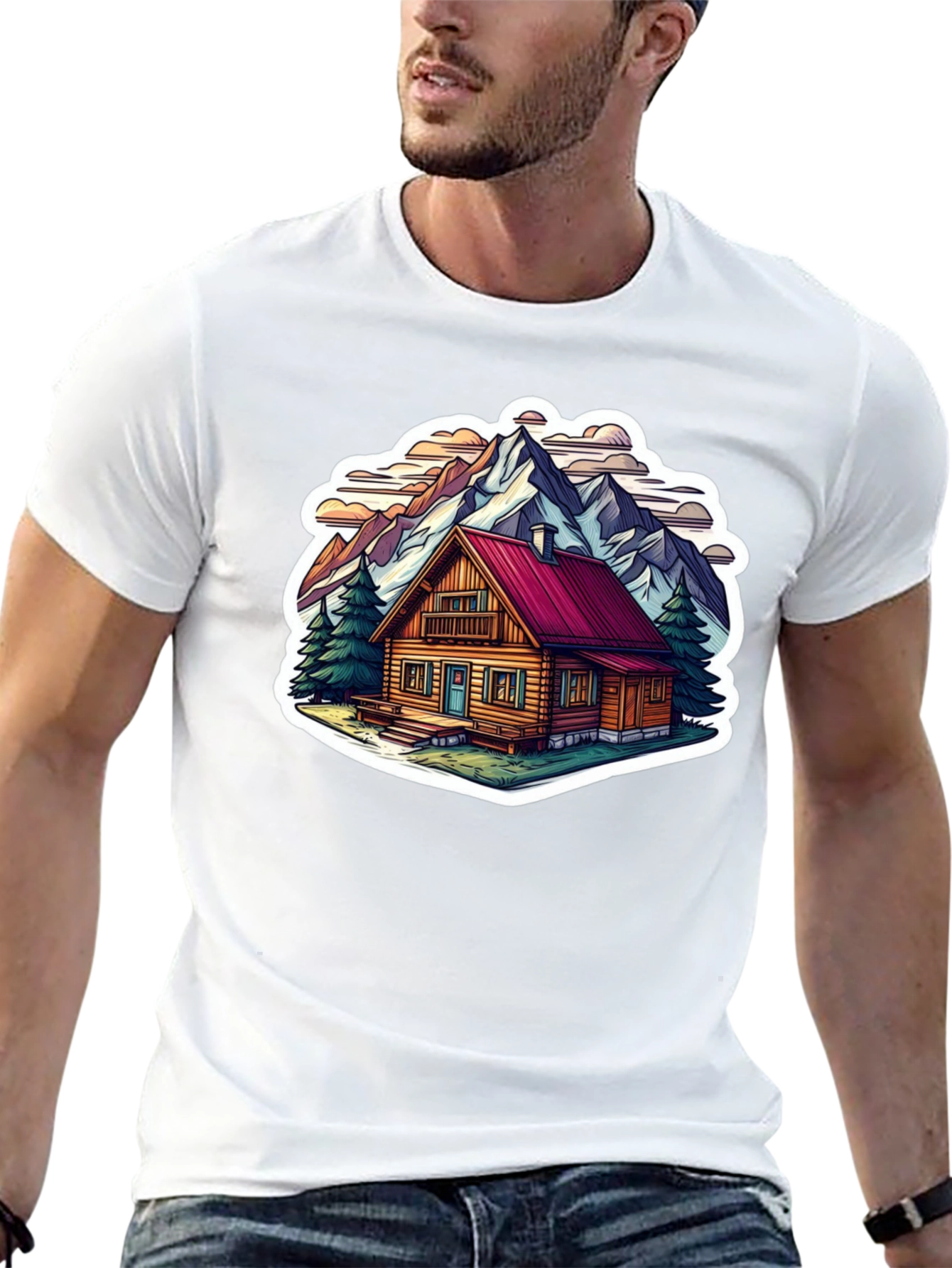Black Cabin in the Mountains Graphic T-Shirt view 13