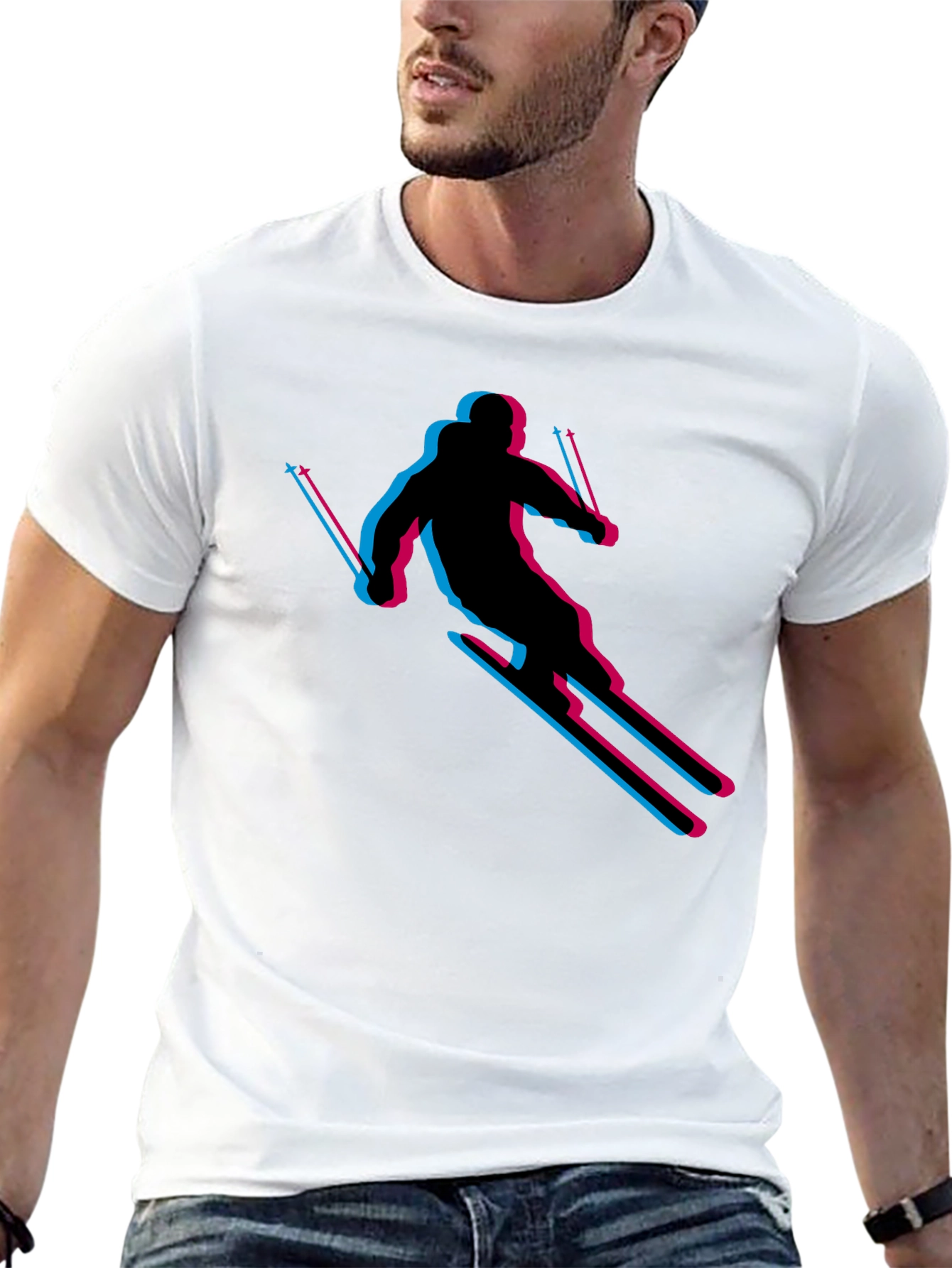 Black Retro Skiing T-Shirt - Black Cotton Blend view 13