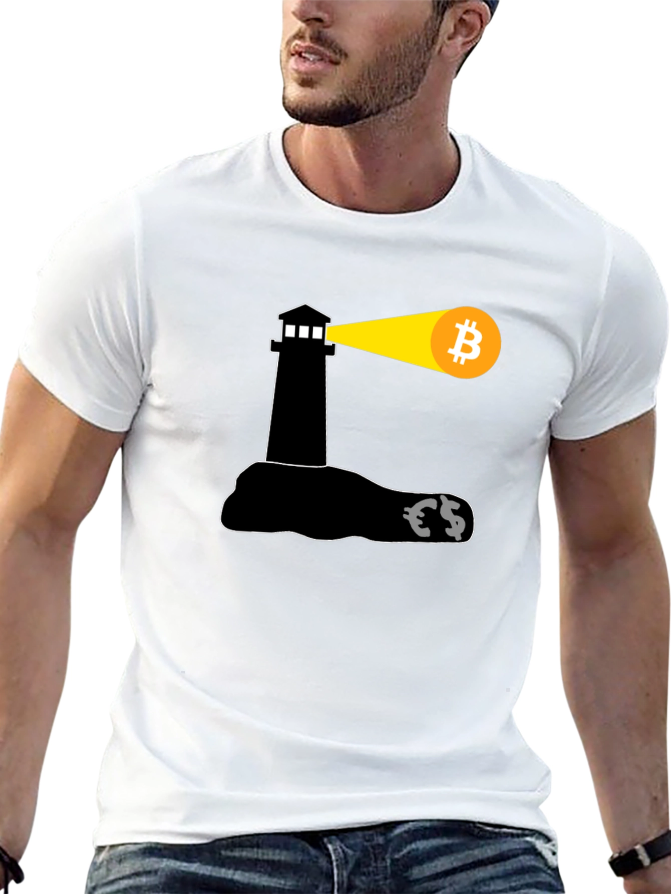 Black Bitcoin Lighthouse Black T-Shirt view 13