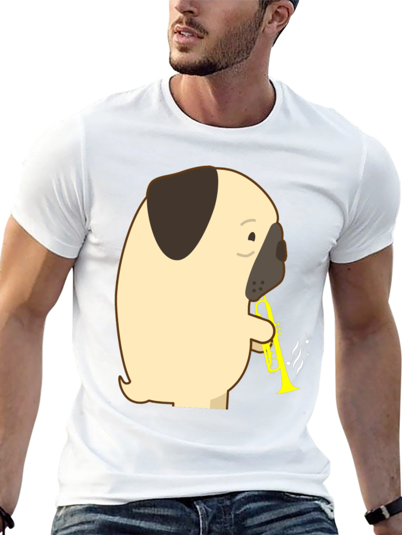 Black Pug Trumpet T-Shirt - Musical Dog Tee view 13