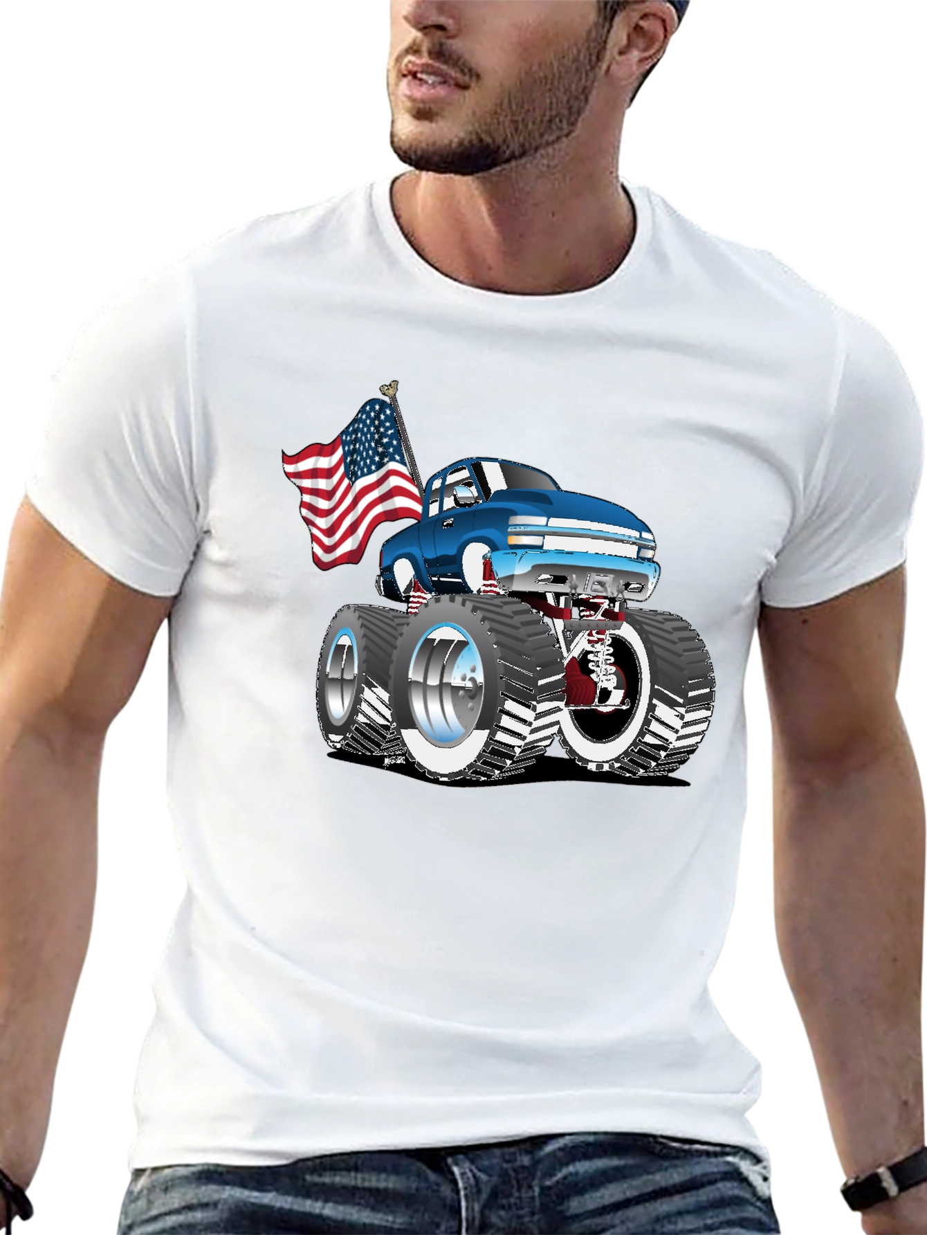 Black Monster Truck USA Flag Graphic Tee view 13