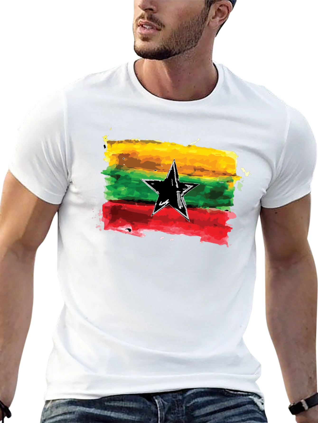 Black Ghana Flag Watercolor Graphic Tee view 13