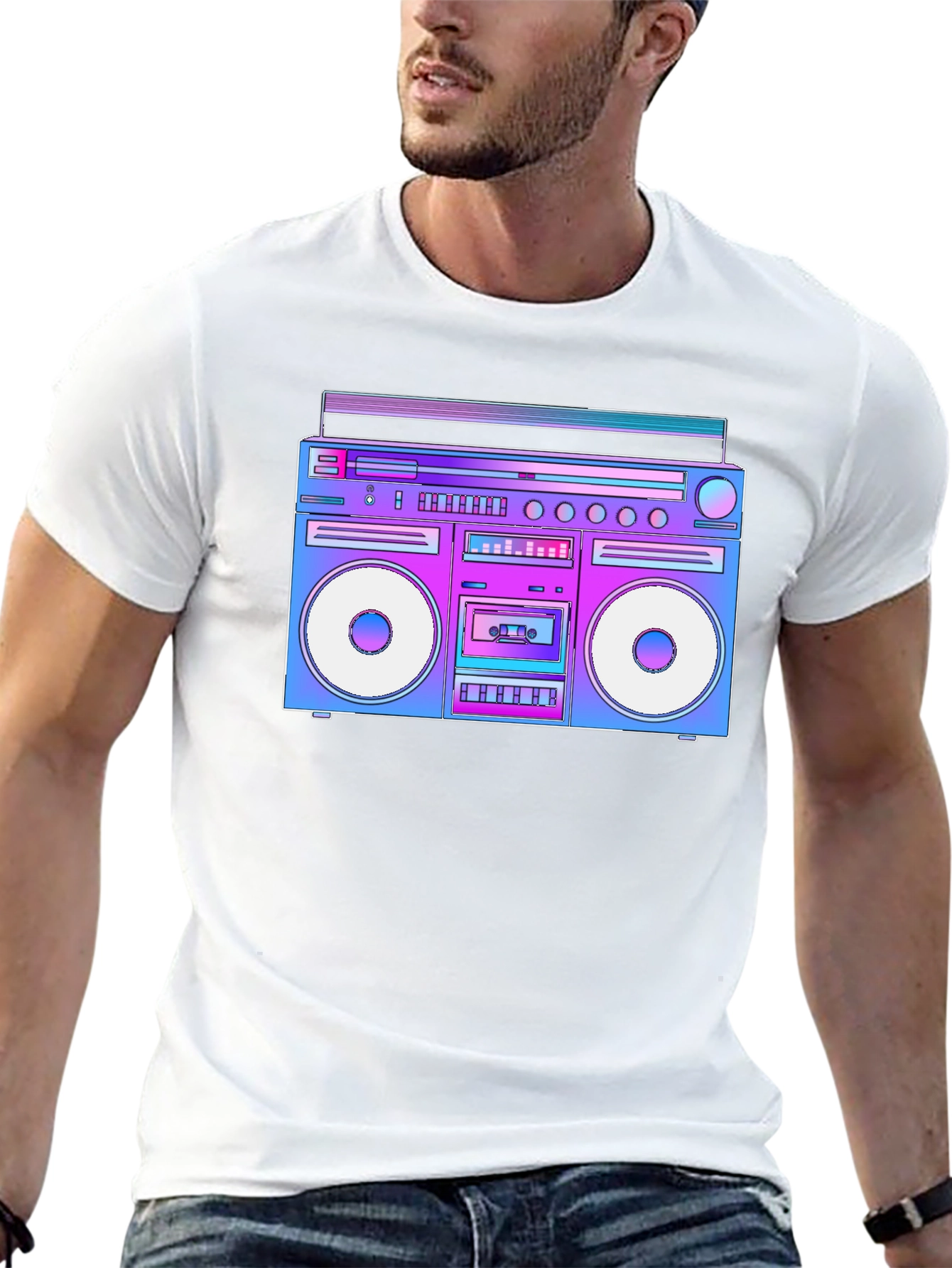 Black Retro Boombox T-Shirt - 80s Throwback Style view 13