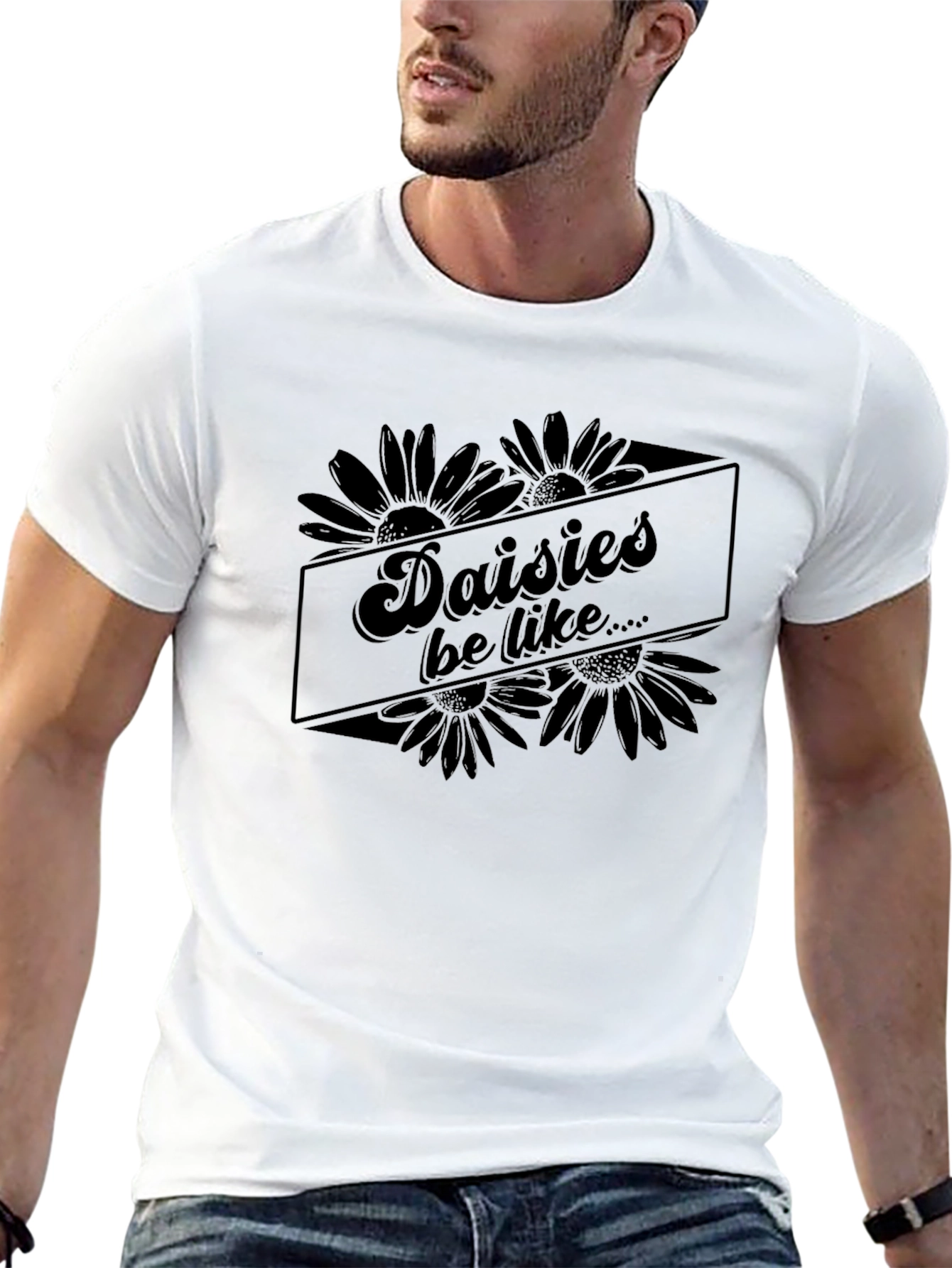 Black Daisies Be Like Graphic Tee - Unisex Black T-Shirt view 13