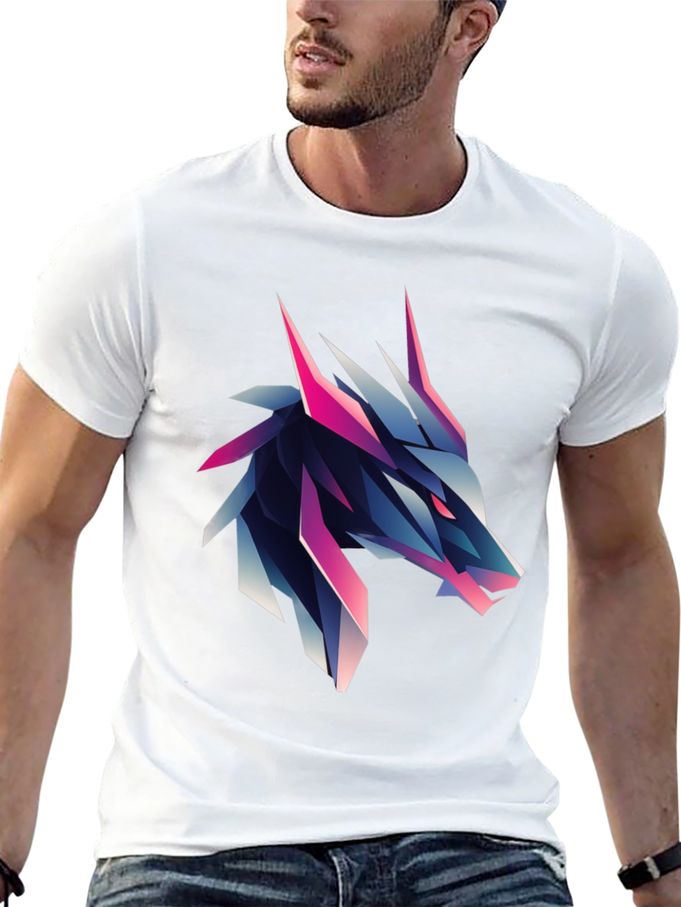 Black Geometric Wolf Graphic Tee - Bold & Modern view 13