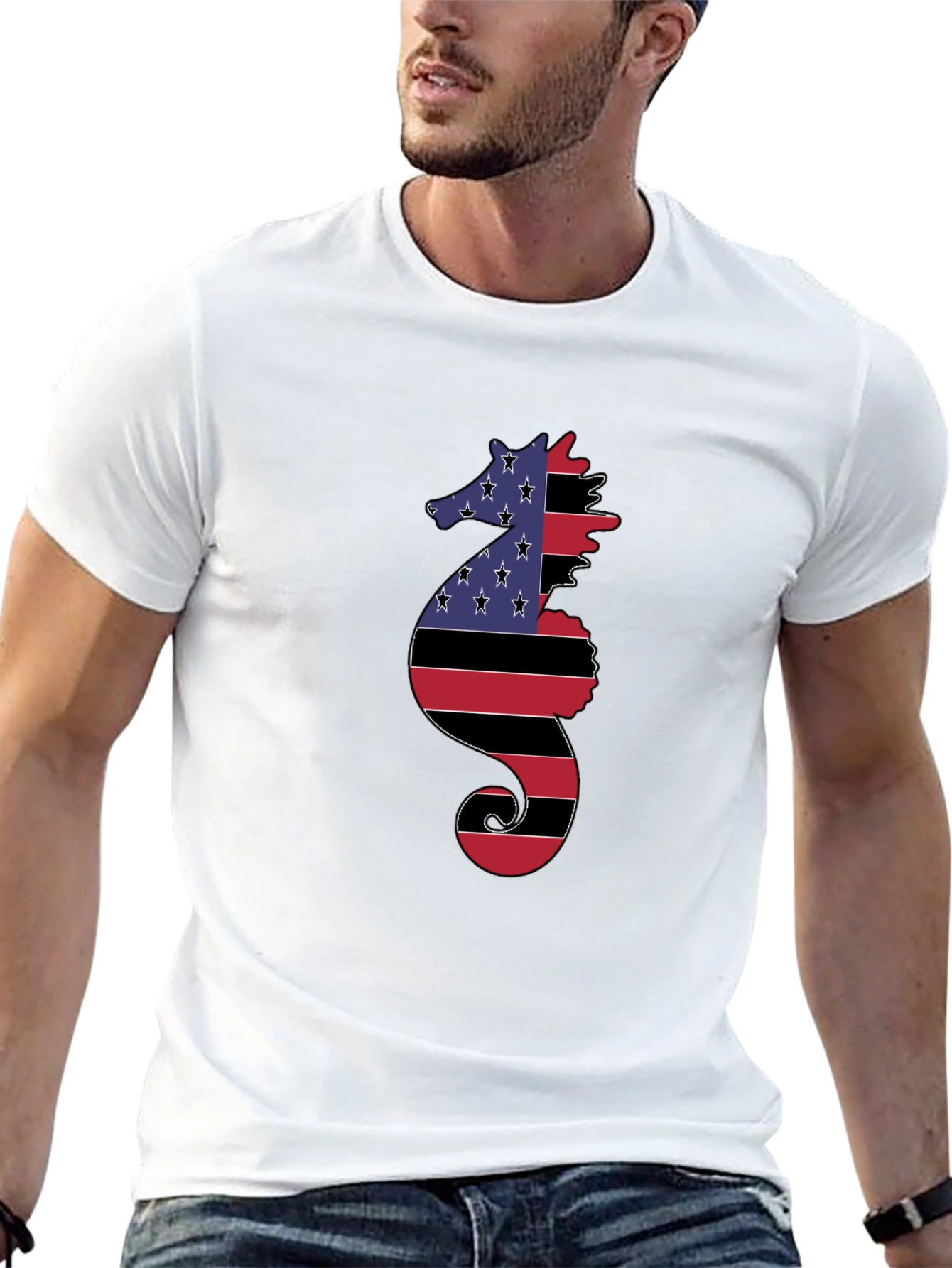 Black American Flag Seahorse Graphic Tee view 13