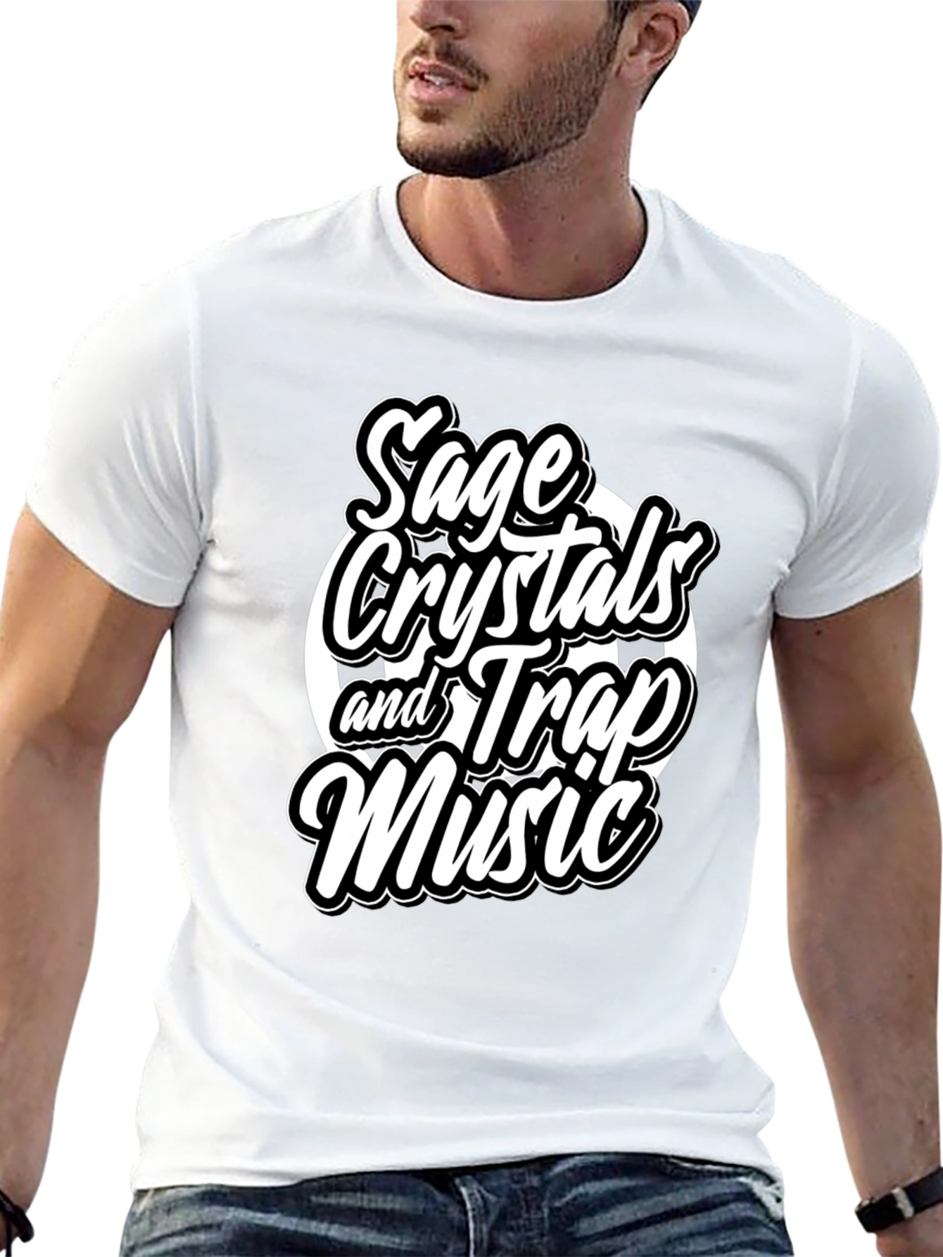 Black Sage Crystals and Trap Music Black T-Shirt view 13