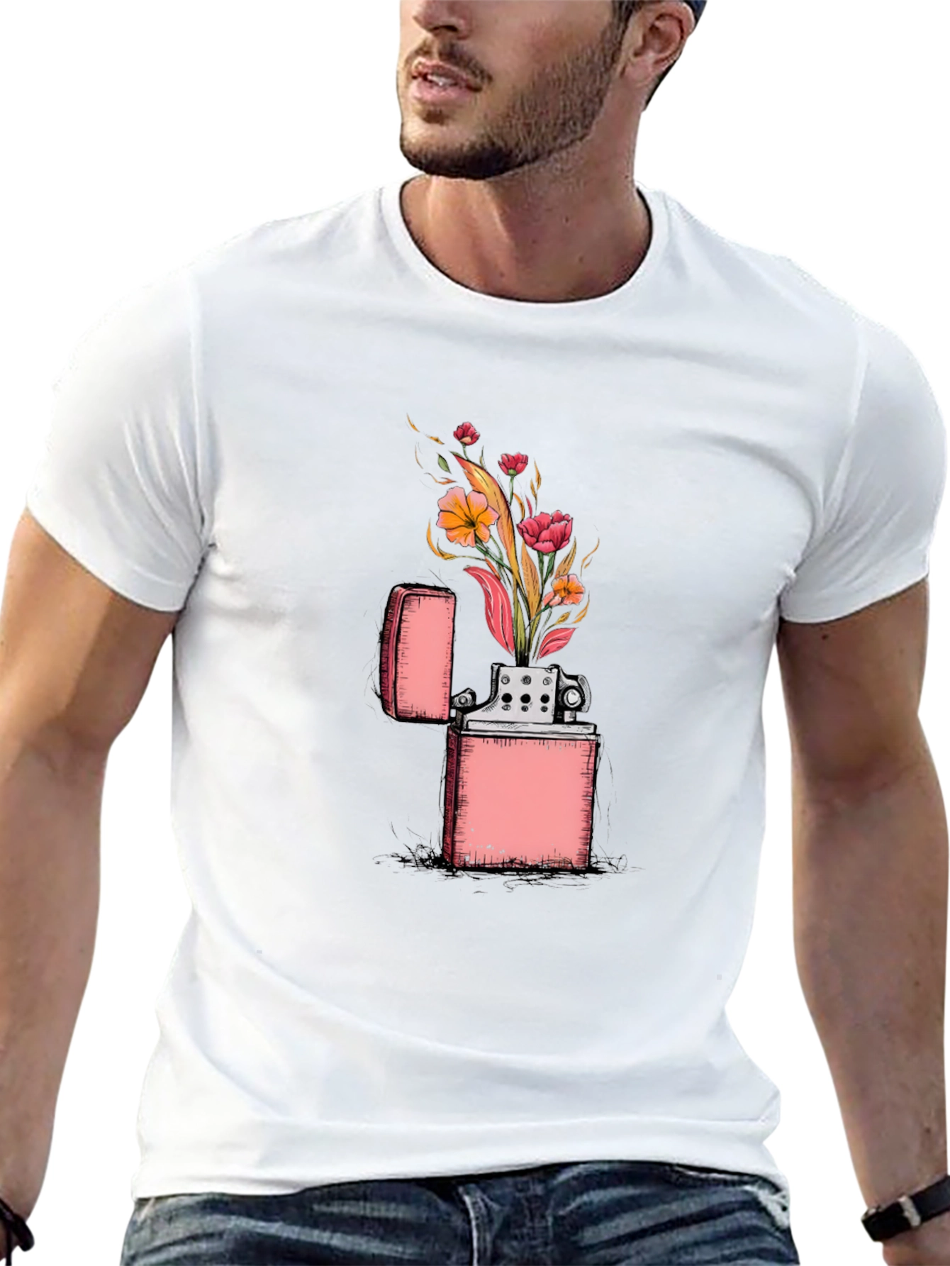 Black Floral Zippo Graphic Tee - Unique Lighter Design view 13