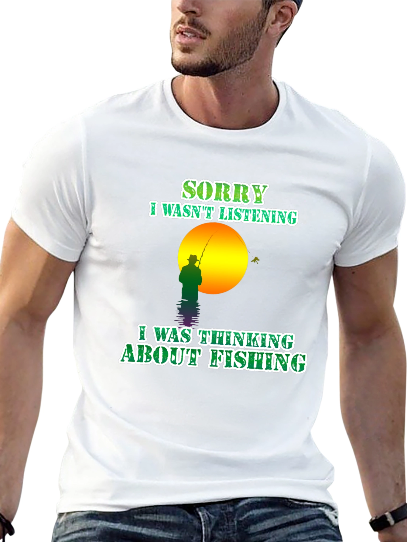 Black Fishing T-Shirt: Sorry, Thinking About Fishing view 13