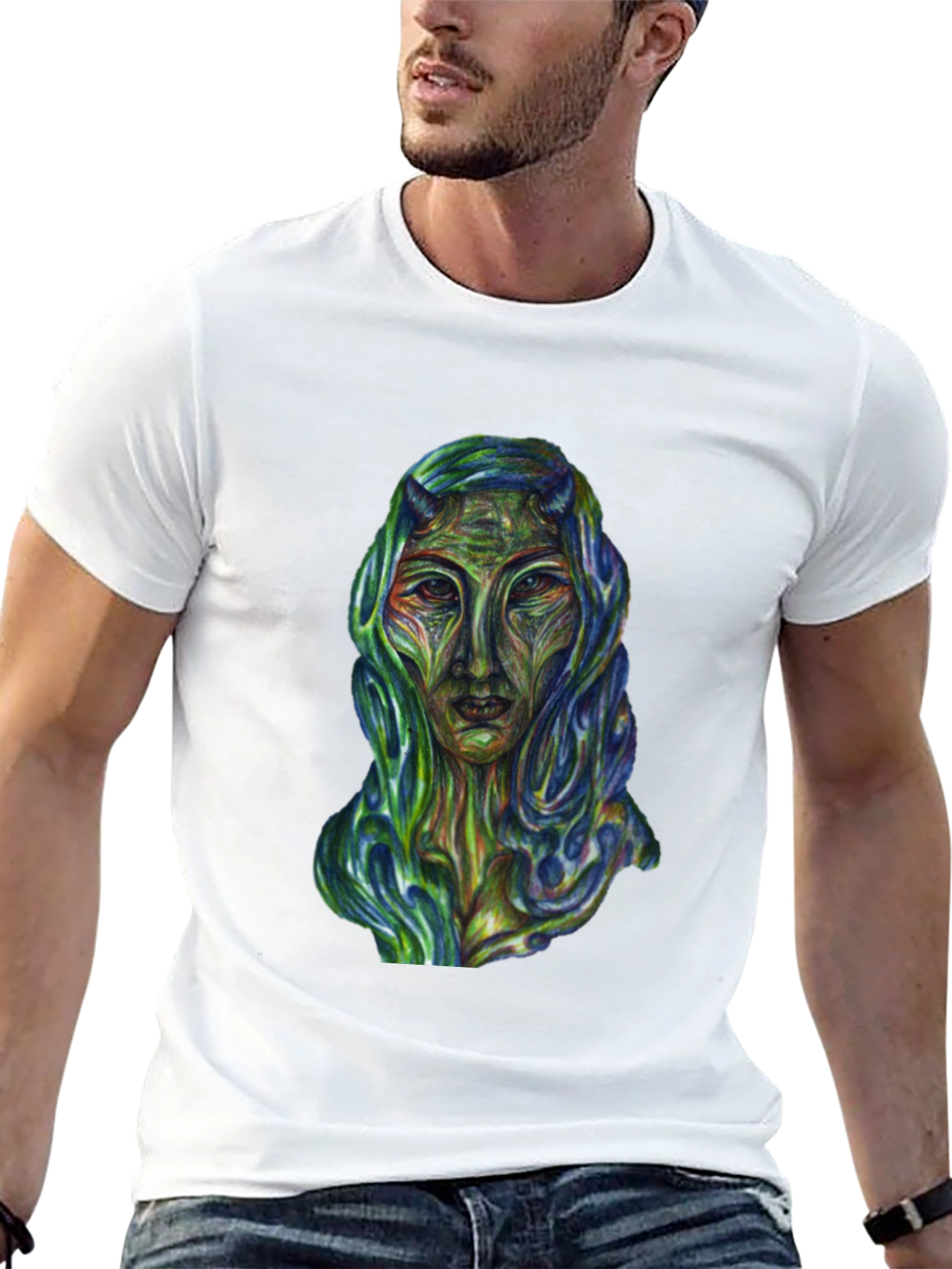 Black Surreal Alien Art Graphic T-Shirt - Black view 13