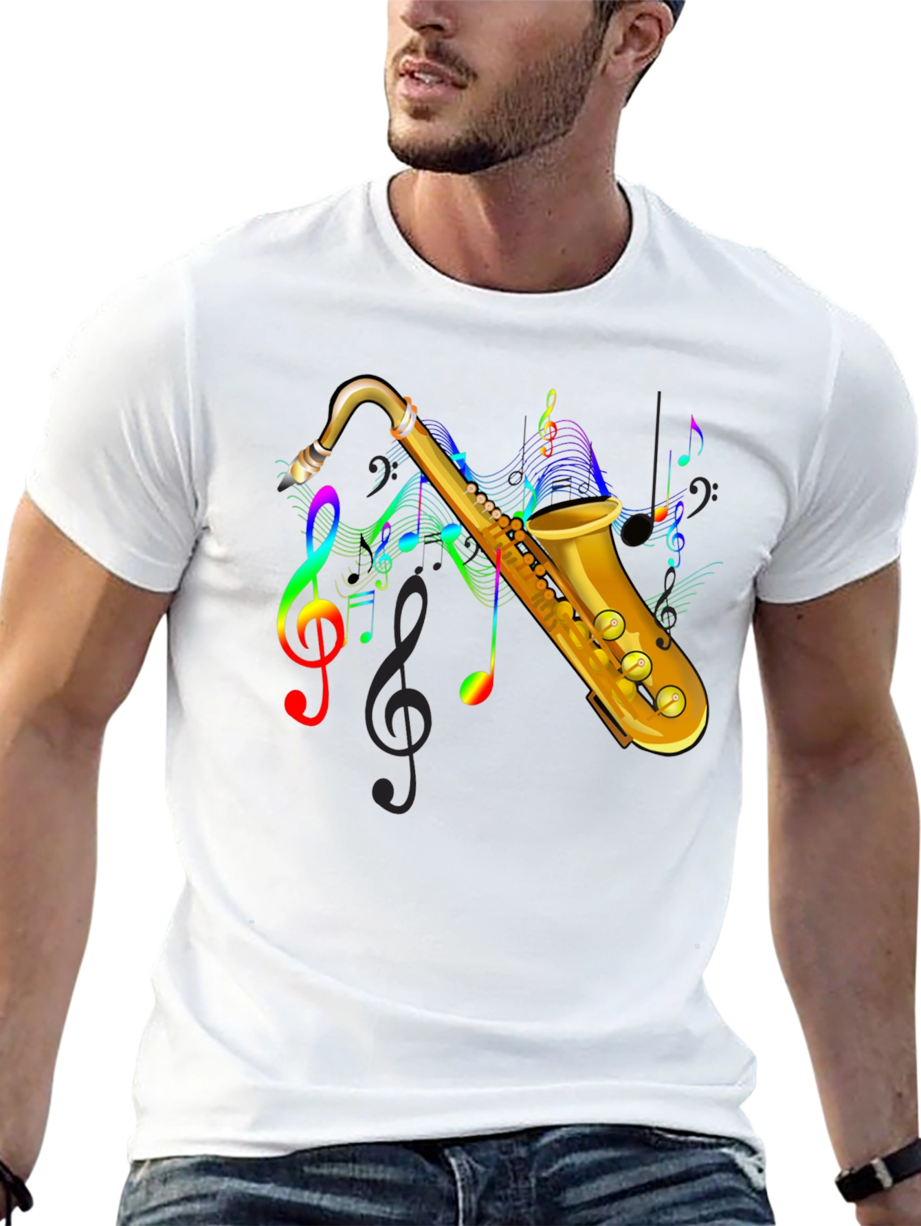 Black Saxophone Music Note Graphic Tee - Black view 13