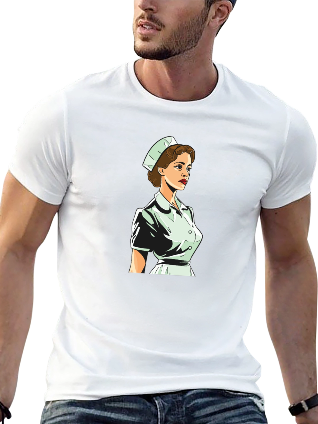 Black Retro Nurse Graphic Tee - Black Cotton Blend view 13