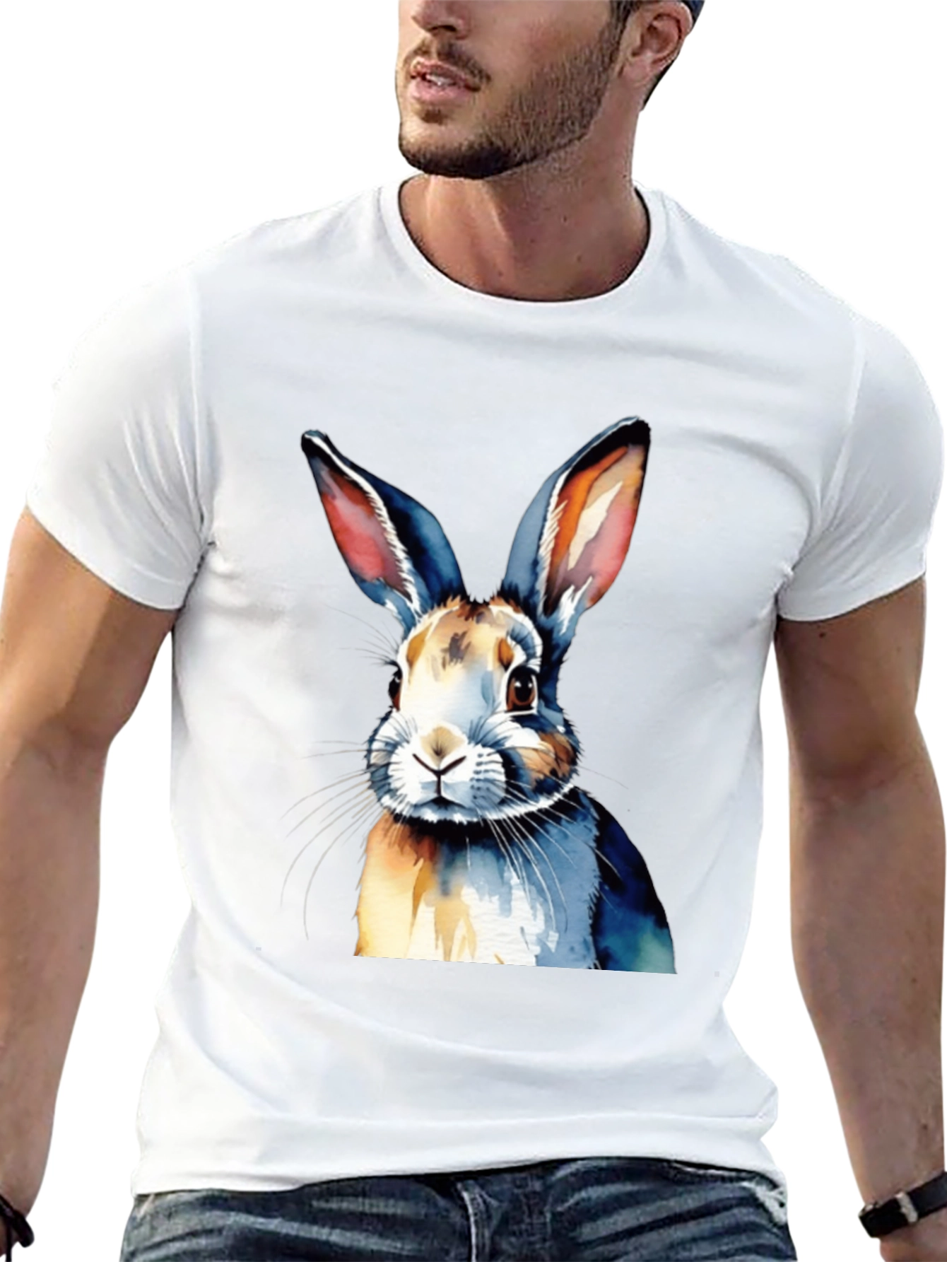 Black Watercolor Rabbit Graphic Tee view 13
