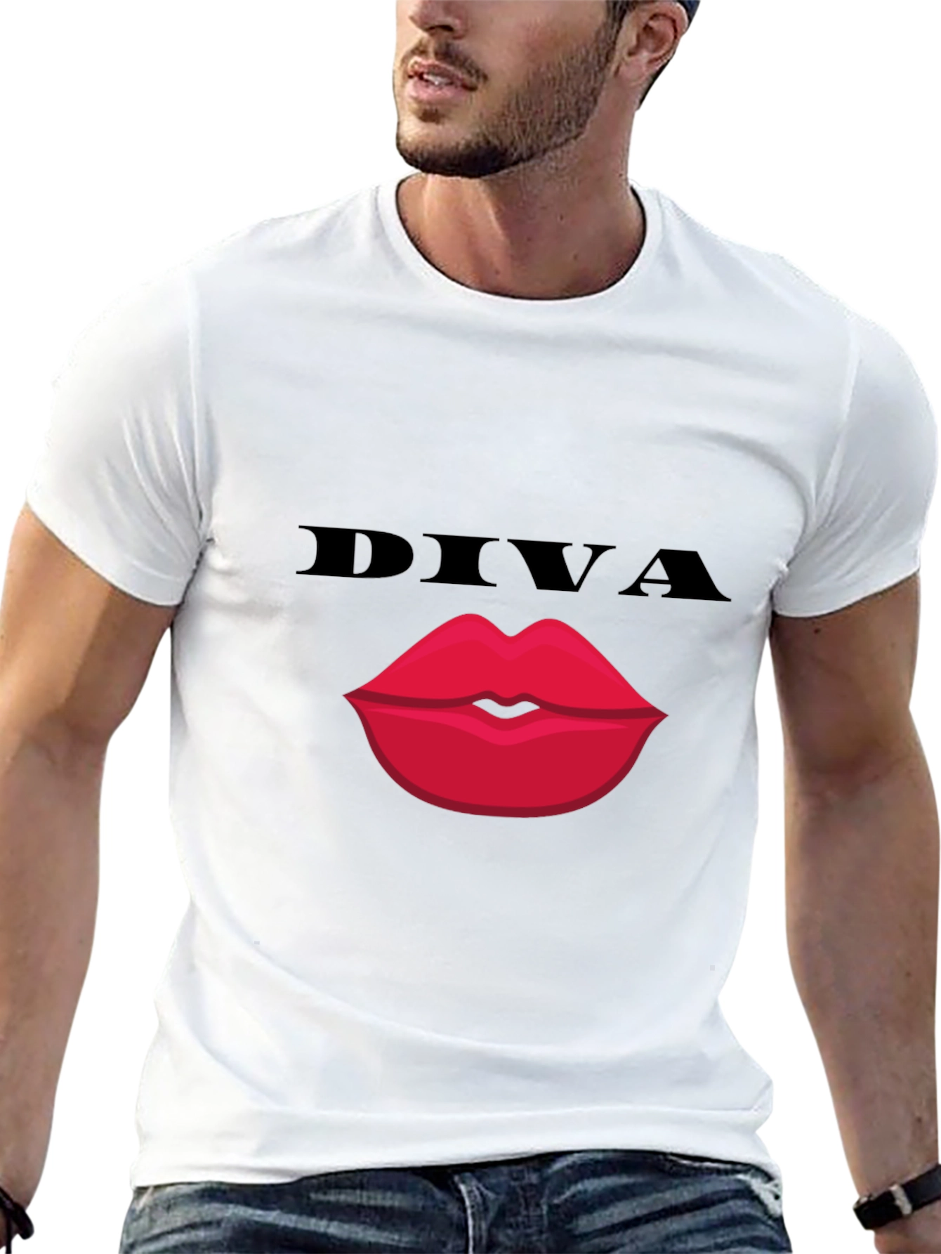 Black Diva Lips Graphic Tee - Bold Black Cotton T-Shirt view 13