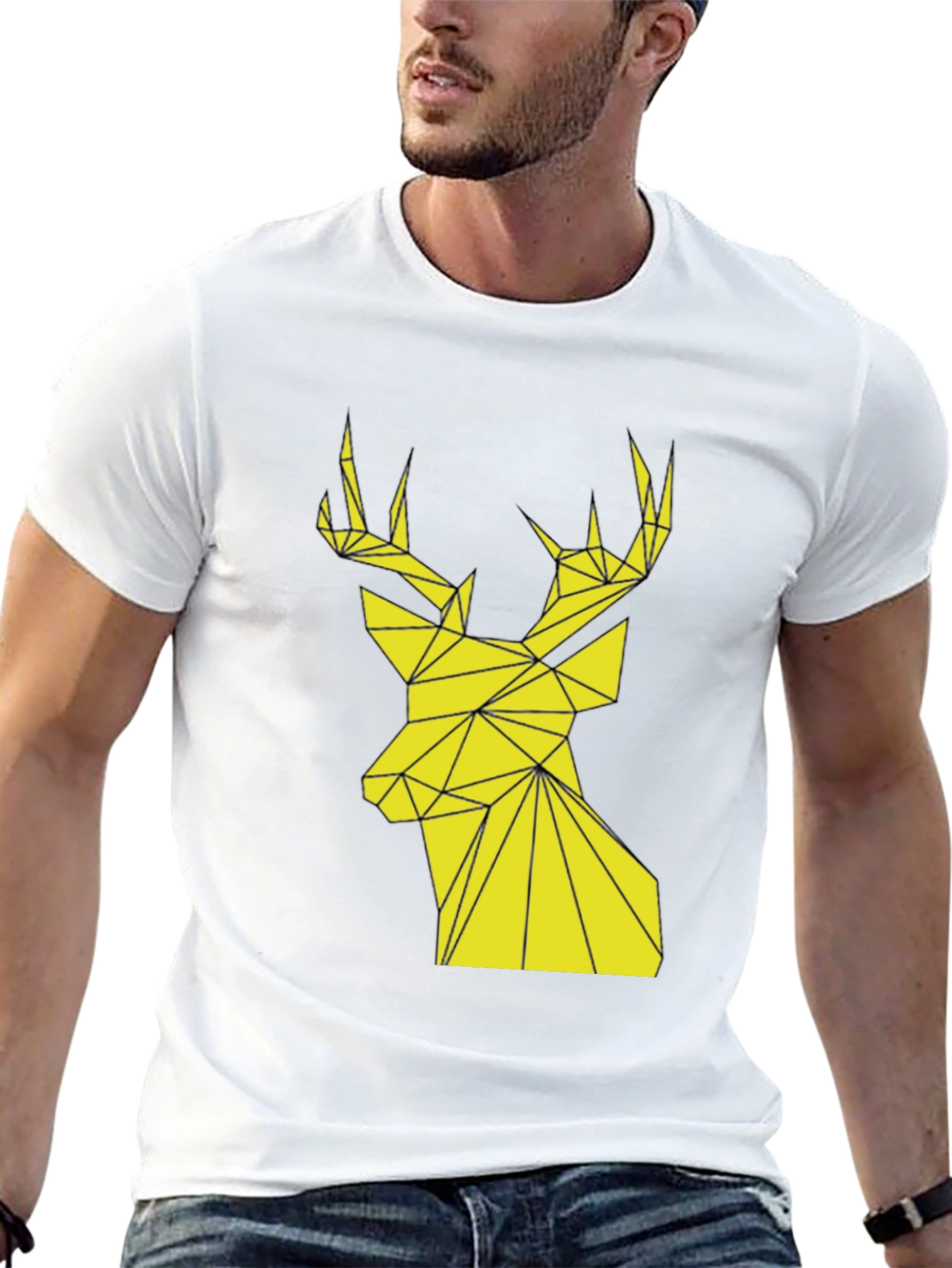 Black Geometric Deer Graphic Tee - Modern Style view 13