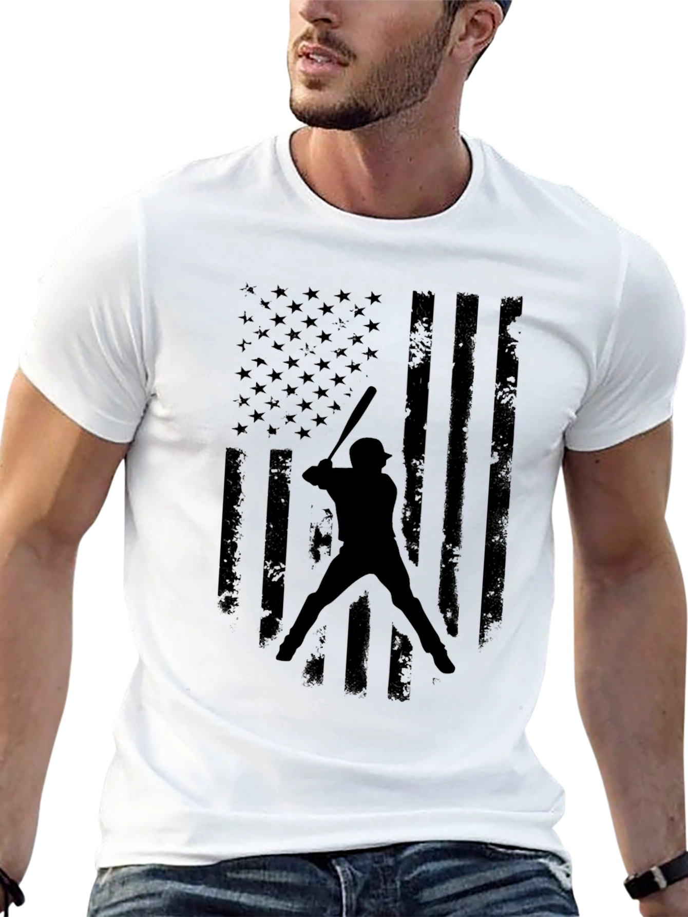 Black American Flag Baseball Graphic T-Shirt view 13