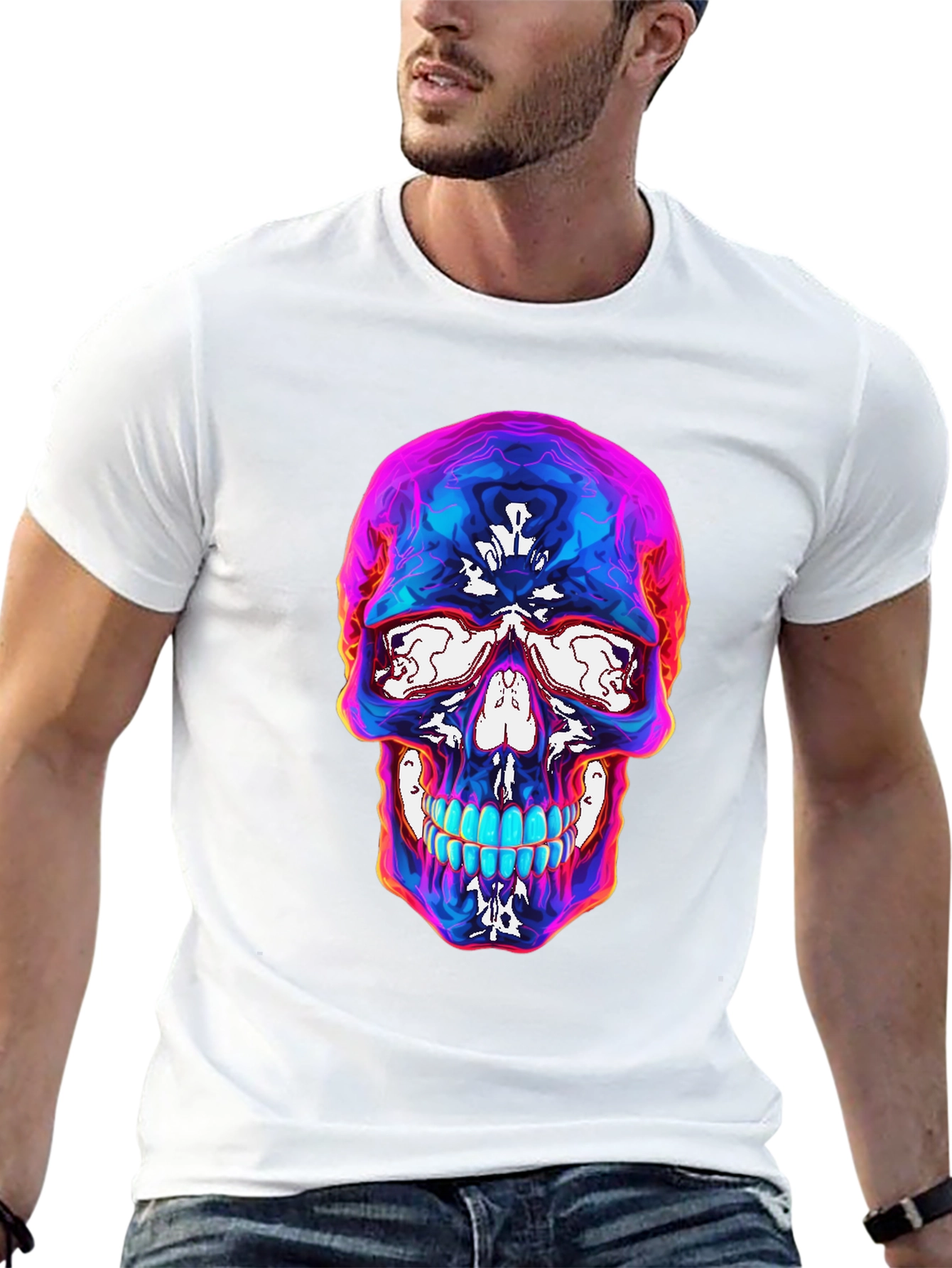Black Psychedelic Skull Graphic T-Shirt - Black view 13