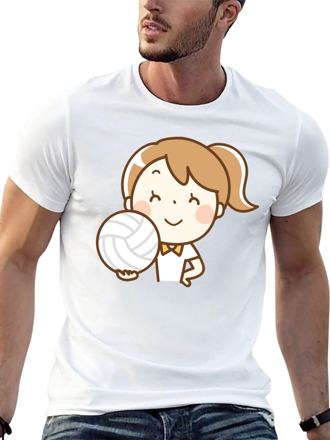 Volleyball Girl Cartoon Graphic T-Shirt - 13