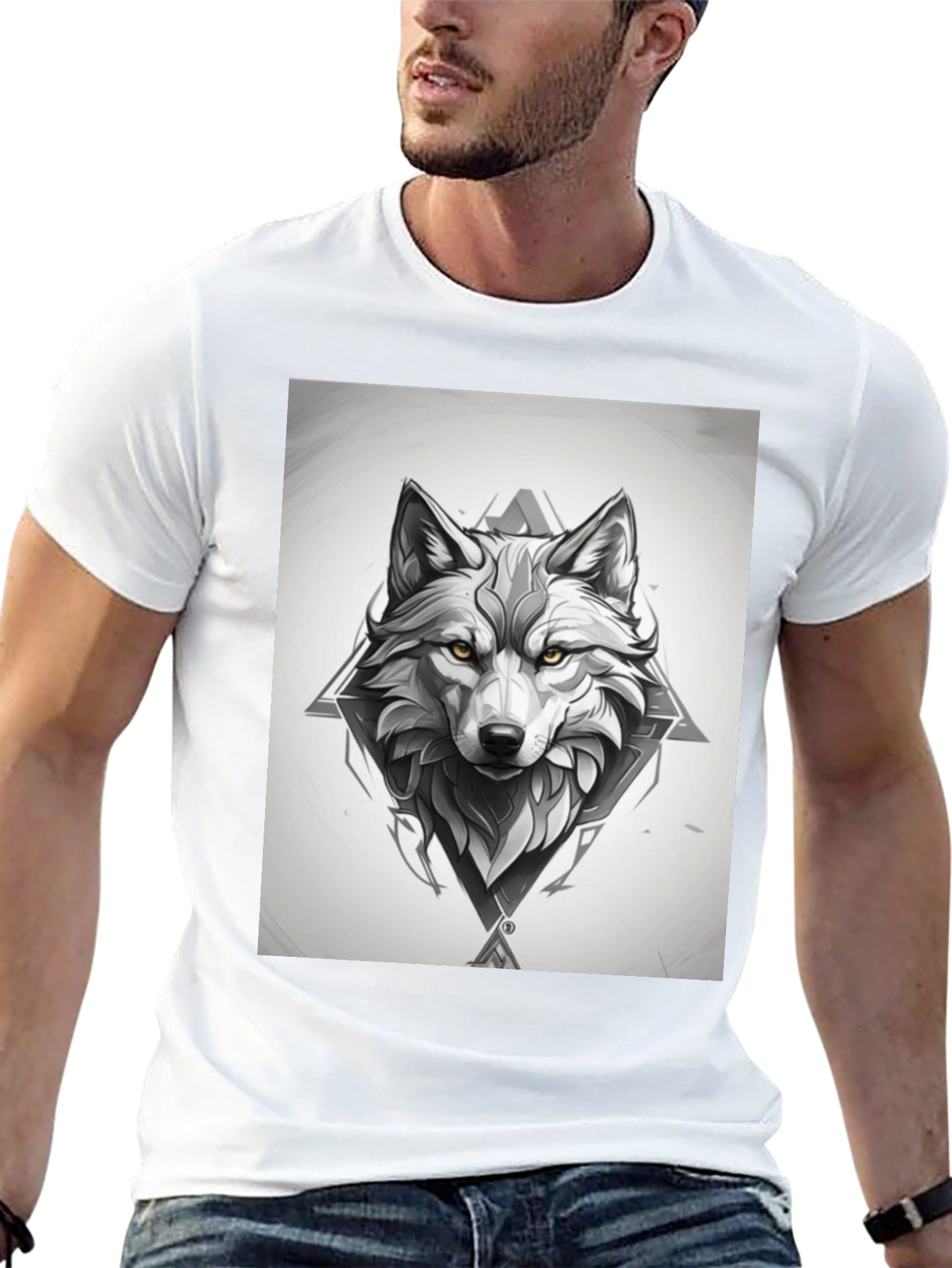 Black Wolf Graphic Print Black T-Shirt view 13