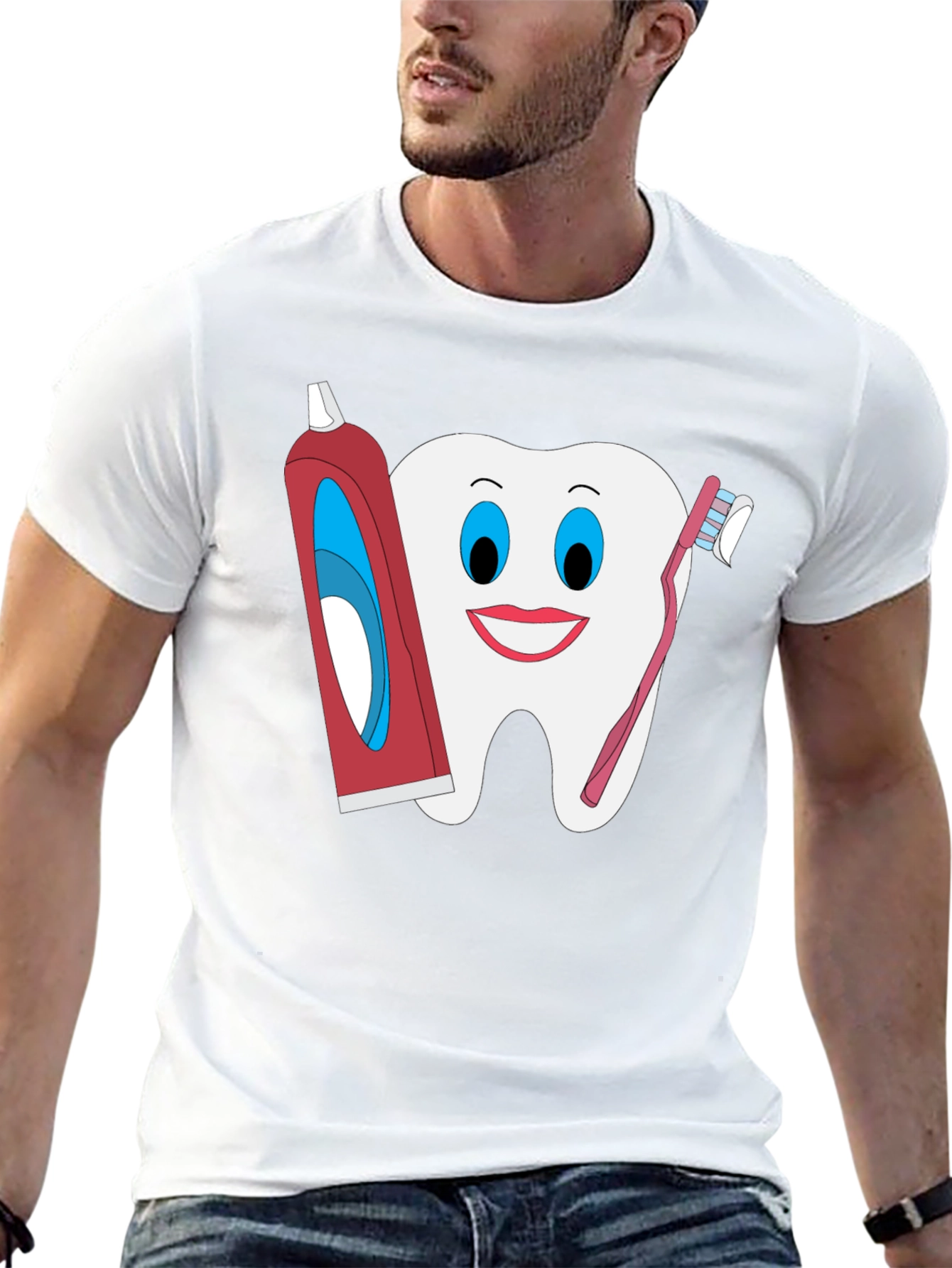 Black Funny Tooth T-Shirt: Dental Hygiene Cartoon Tee view 13