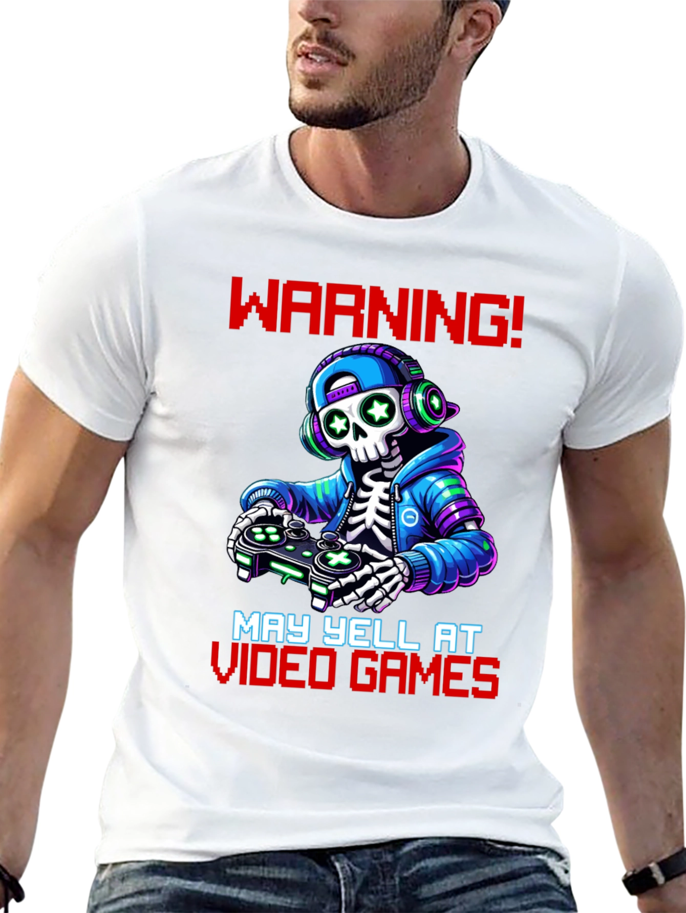 Black Gamer Skeleton T-Shirt - Warning May Yell! view 13