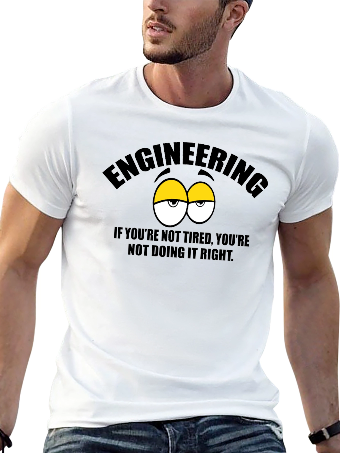 Black Engineering Tired Eyes T-Shirt - Funny Student Tee view 13