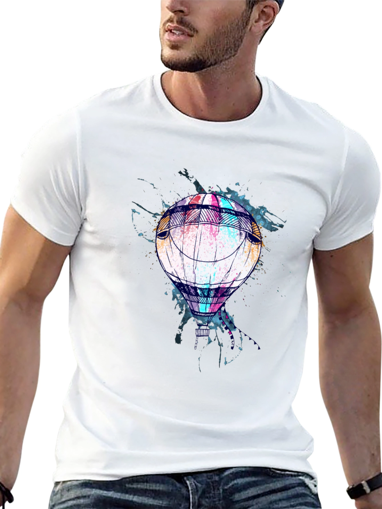 Black Air Balloon Graphic Tee - Soft Black Cotton Casual Wear view 13