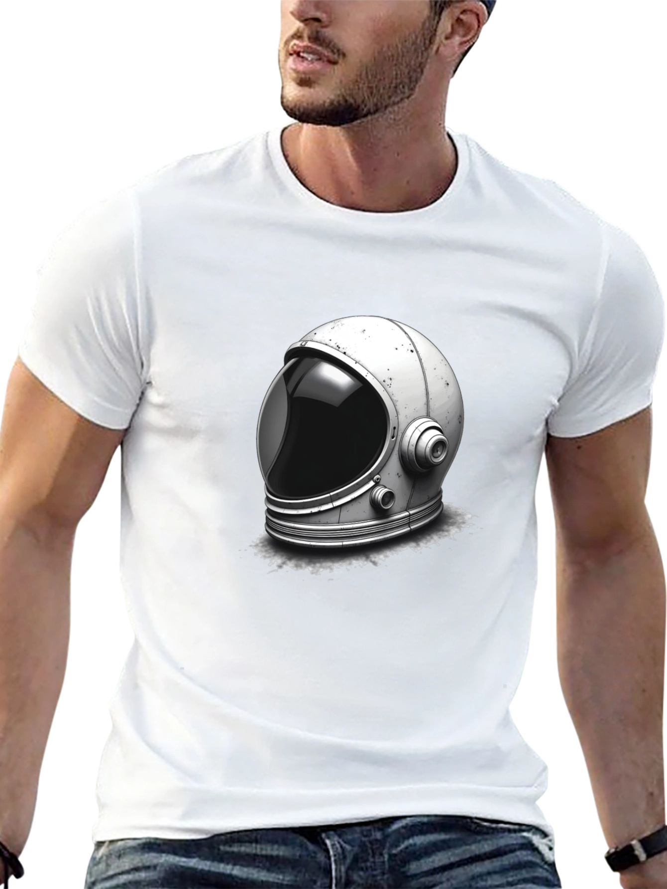 Black Astronaut Helmet Graphic Tee - Space Exploration T-Shirt view 13