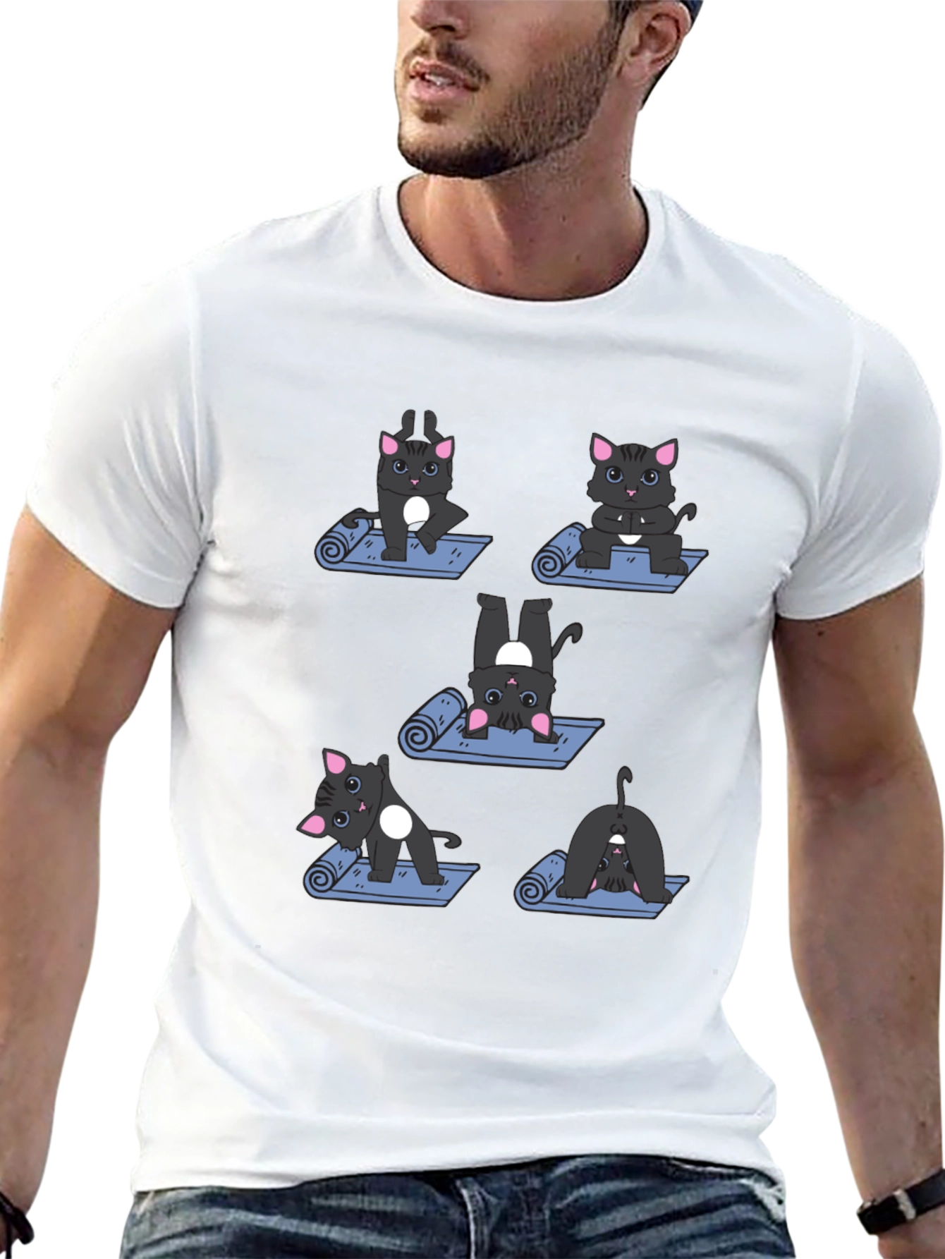 Black Yoga Cat T-Shirt - Funny Cartoon Tee view 13