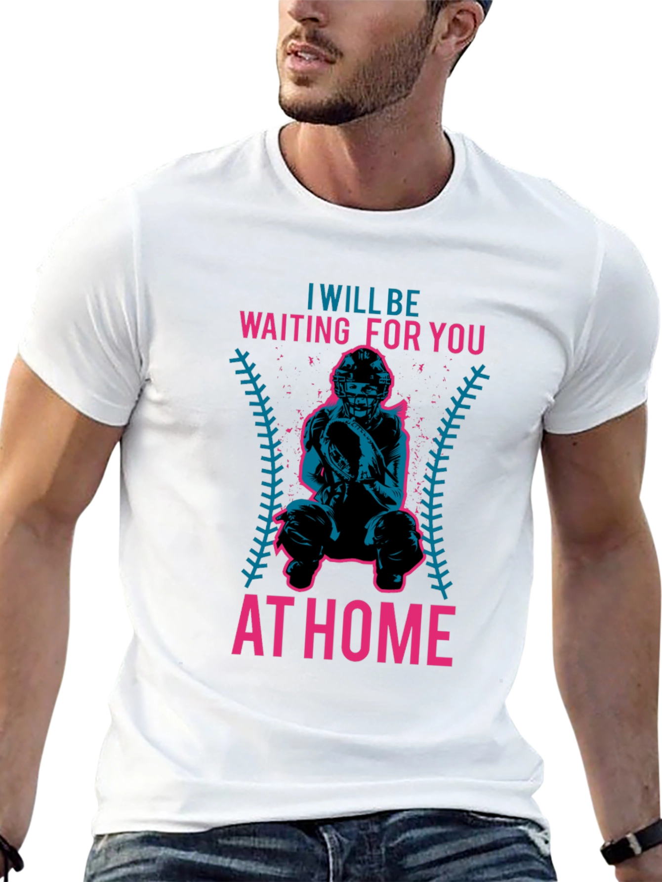 Black Waiting For You At Home Baseball T-Shirt view 13
