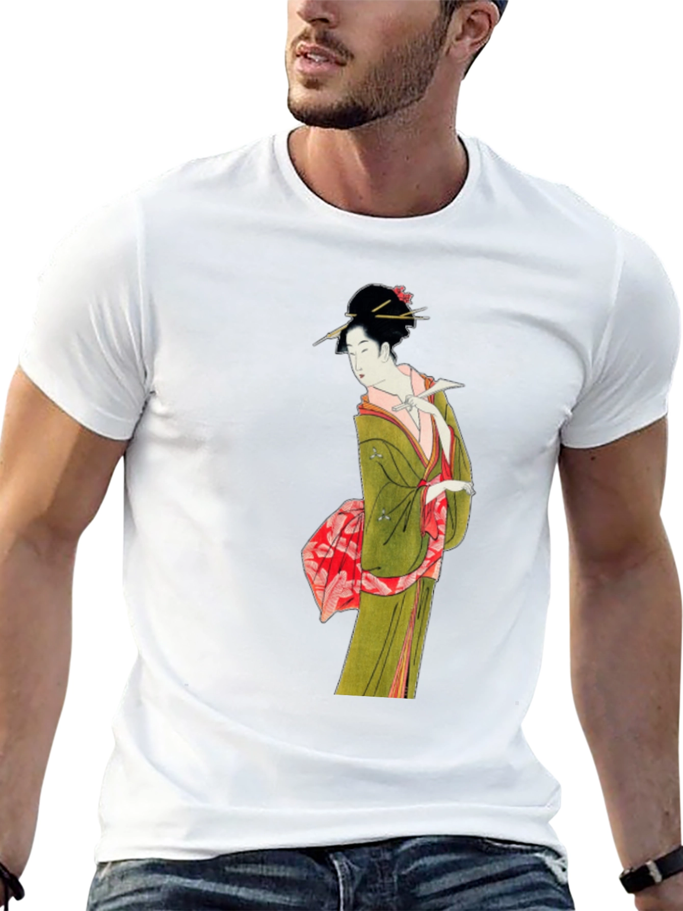 Black Japanese Geisha Art T-Shirt - Unique Ukiyo-e Design view 13