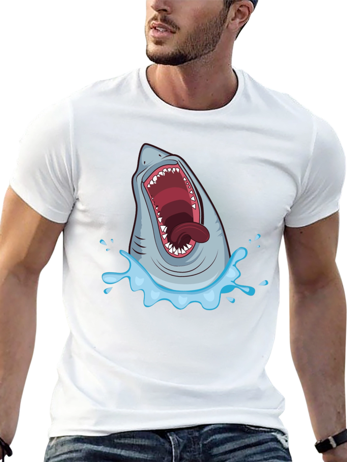 Black Shark Attack Graphic Tee - Men's Black T-Shirt view 13