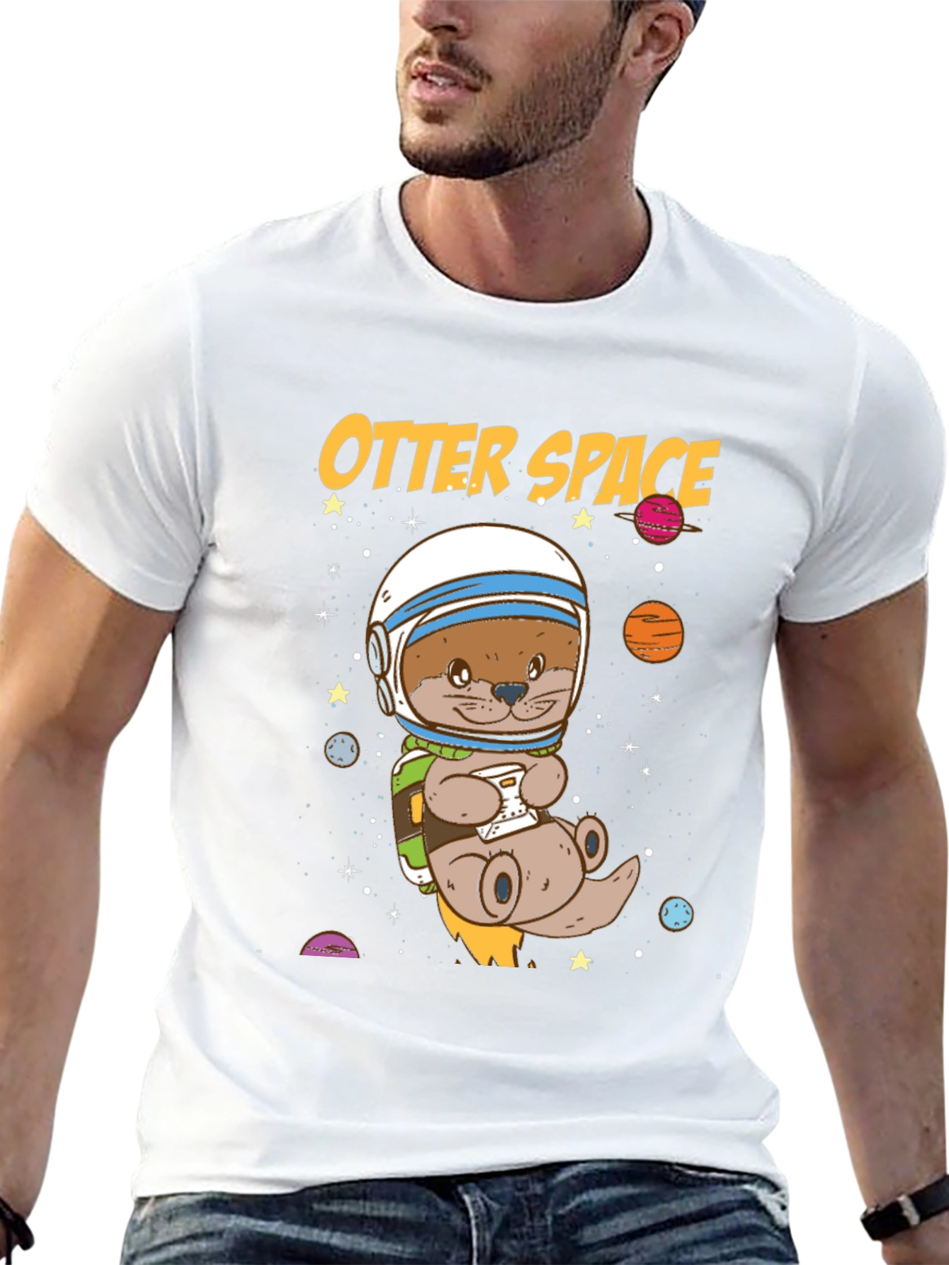 Black Otter Space Graphic T-Shirt - Astronaut Animal Tee view 13