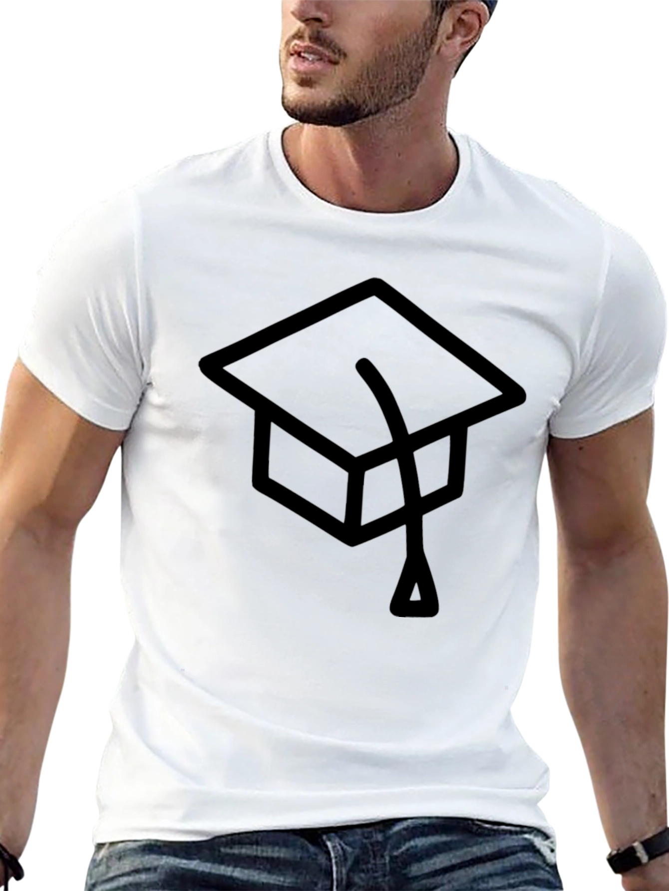 Black Graduation Cap Graphic Tee - Classic Black T-Shirt view 13