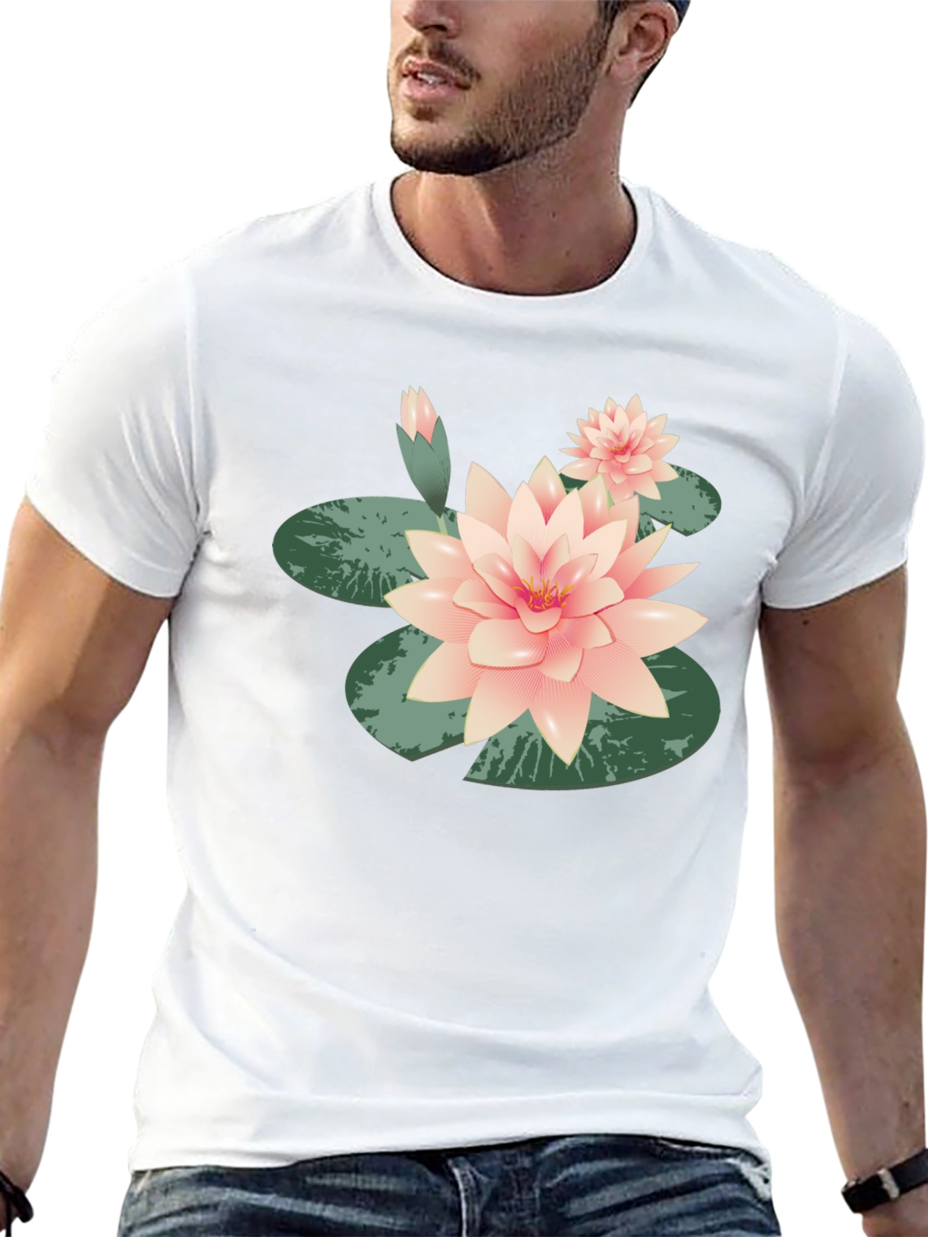Black Lotus Flower Graphic Tee - Black Cotton Casual view 13
