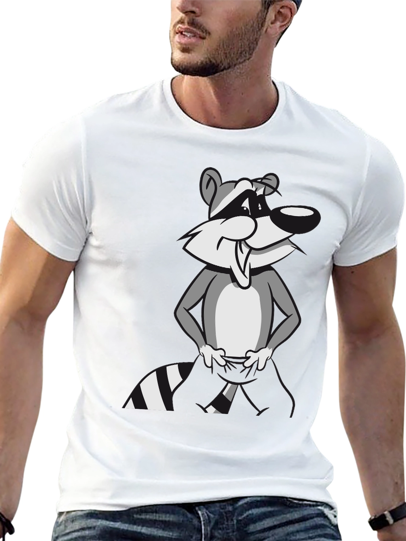 Black Cartoon Raccoon Graphic T-Shirt - Stylish Black Tee view 13