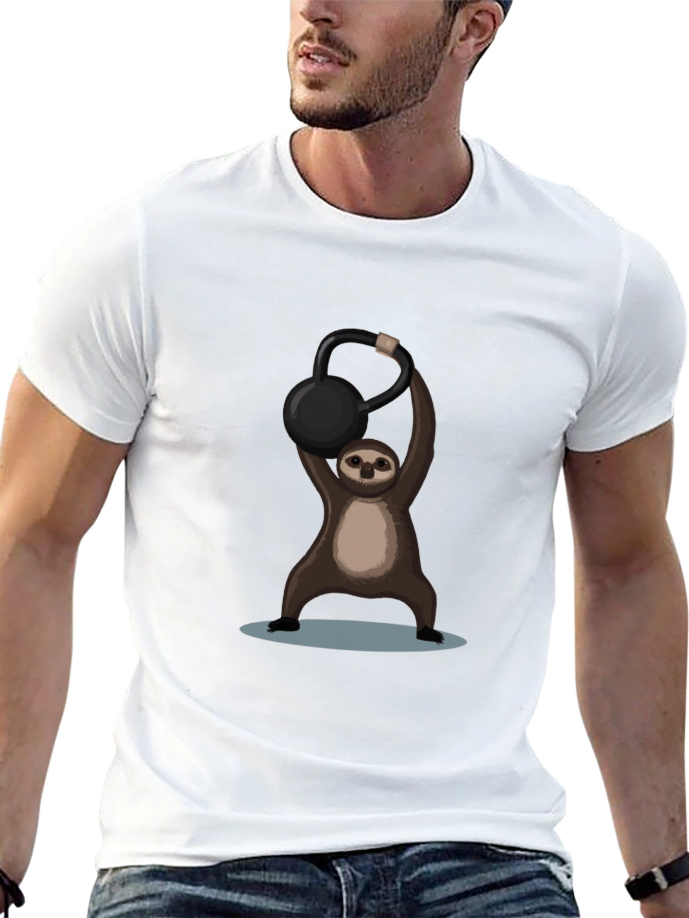 Black Funny Sloth Kettlebell Black T-Shirt view 13