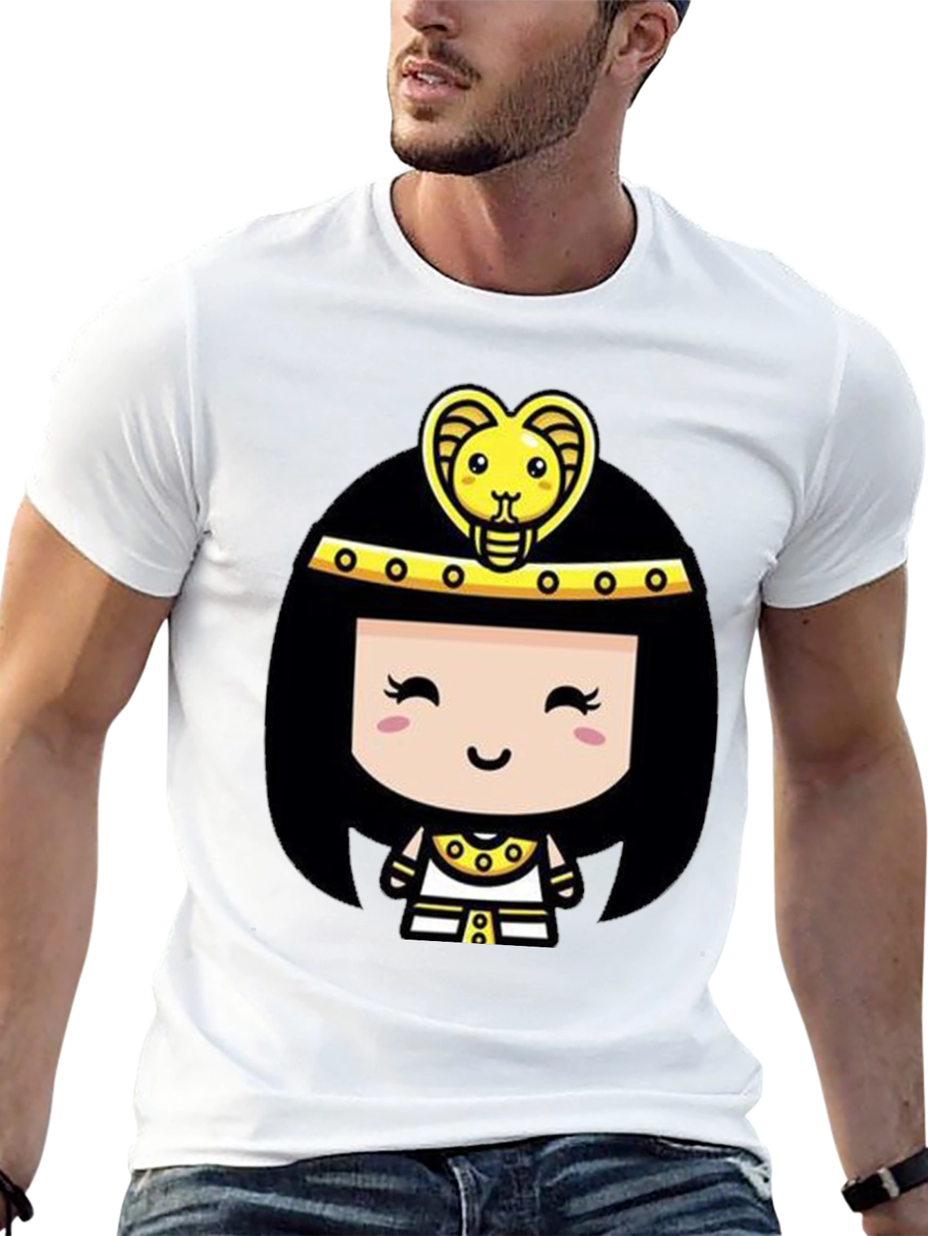 Black Egyptian Queen Cartoon Graphic Tee - Black Cotton T-Shirt view 13