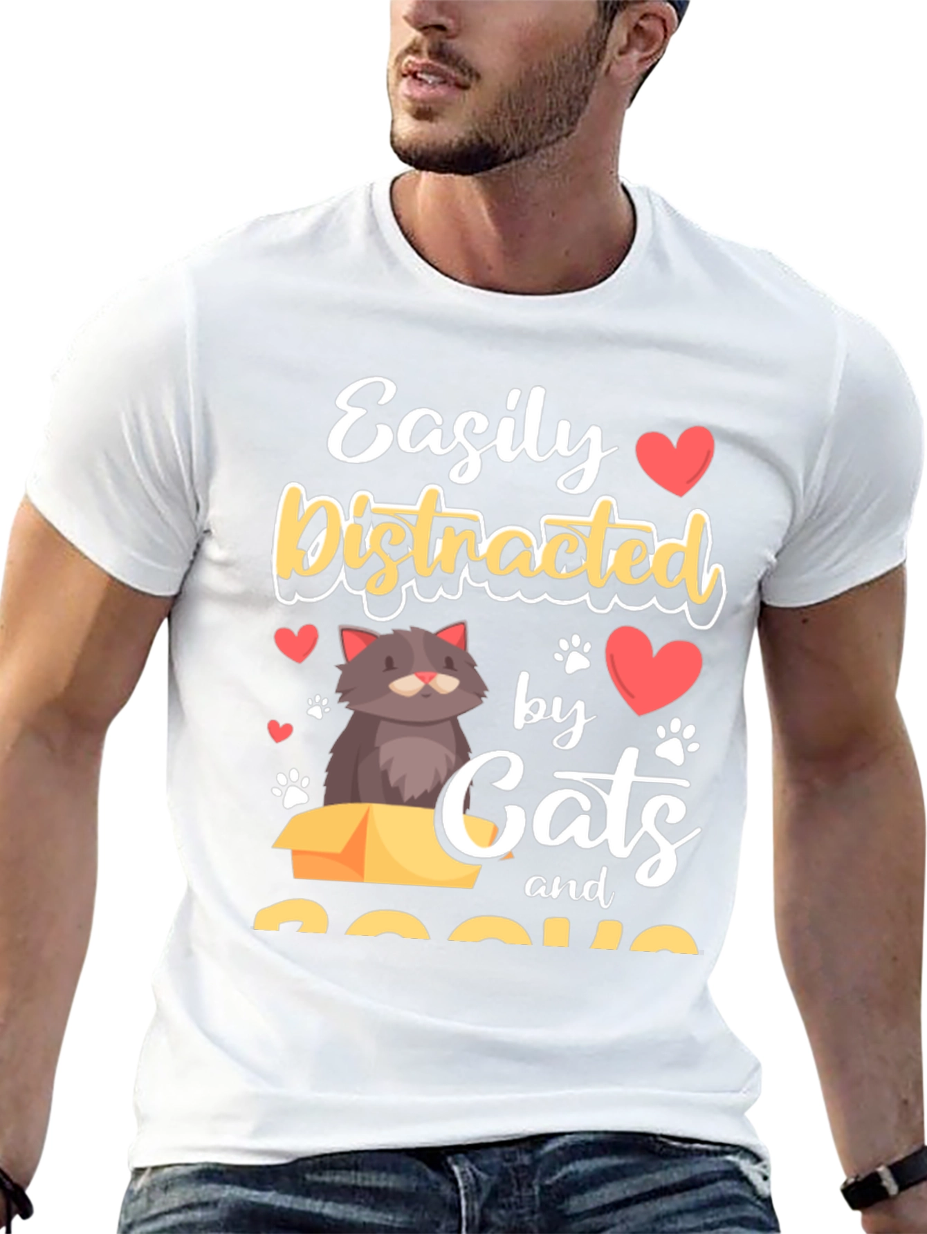 Black Easily Distracted by Cats and Books T-Shirt view 13