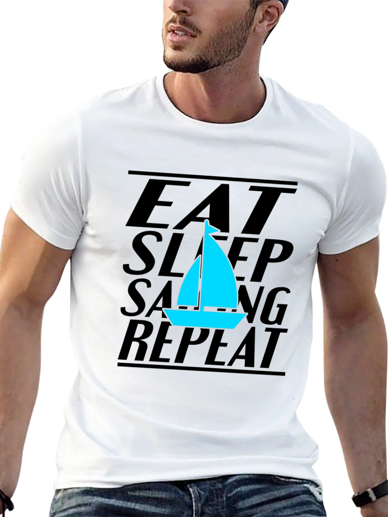 Black Eat Sleep Sailing Repeat Black T-Shirt view 13