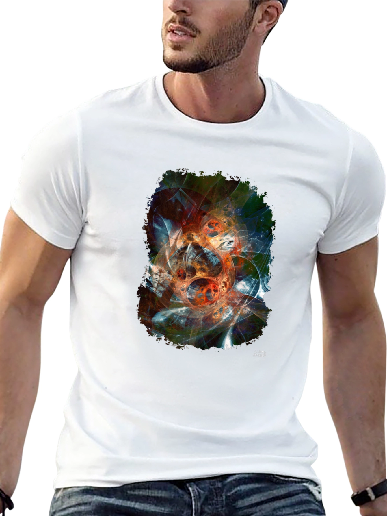 Abstract Fractal Graphic Print Black T-Shirt - 13
