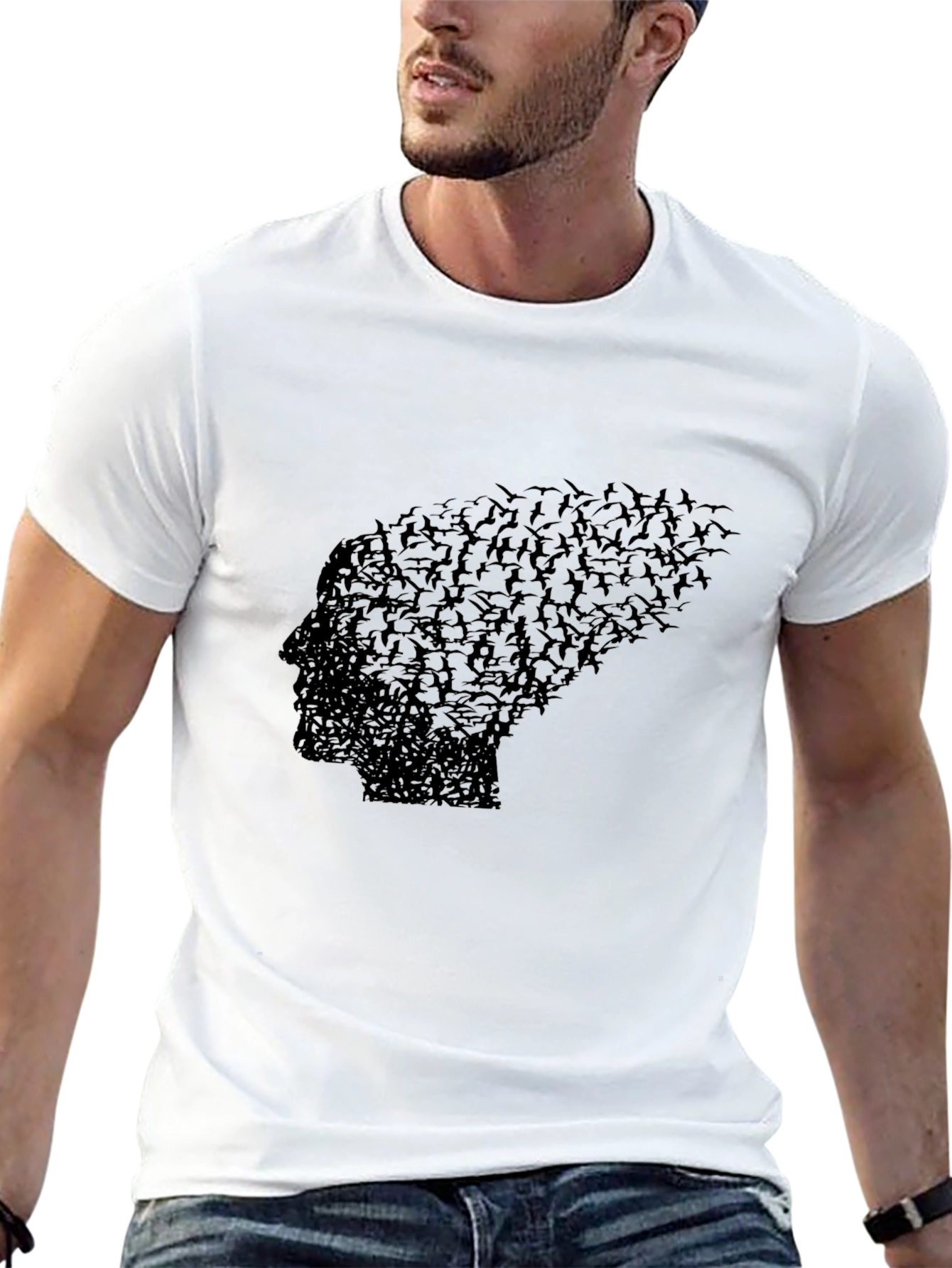 Black Bird Silhouette Head Black Graphic Tee view 13