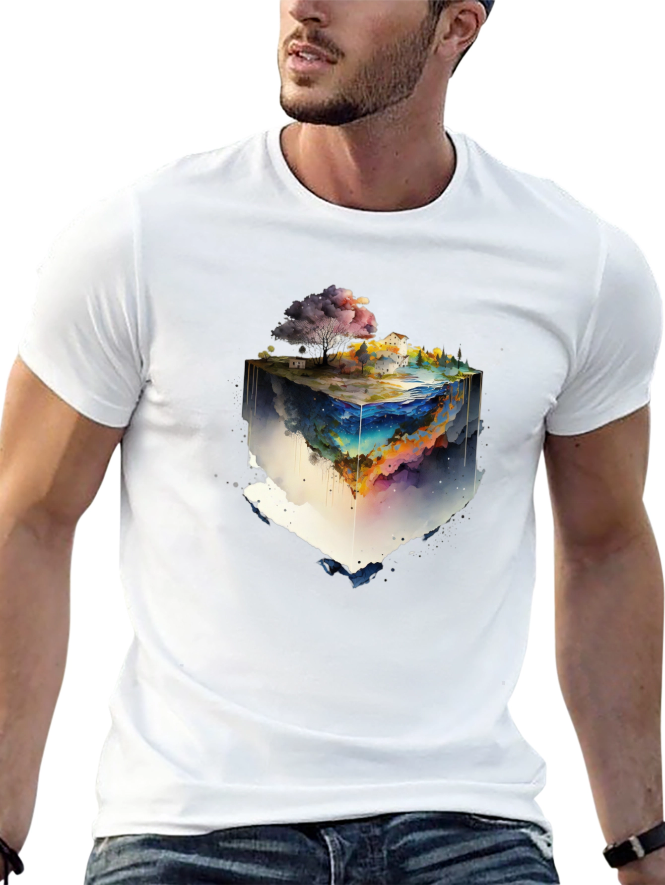 Black Watercolor World Cube Graphic Tee view 13