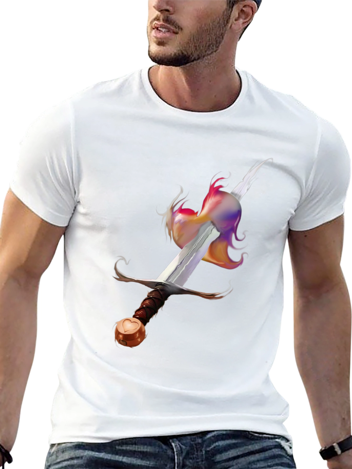 Black Sword & Rainbow Flame Graphic Tee - Unique Design! view 13